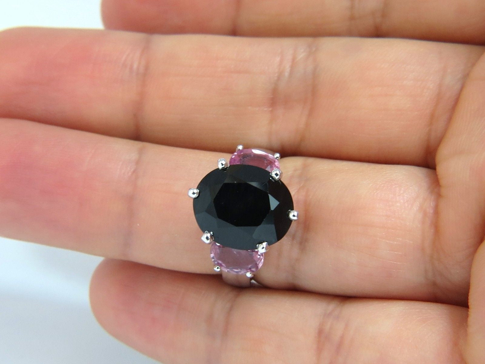 13.00ct Natural Black & Pink Sapphire Diamond Ring in 14K White Gold – Elegant Engagement, Wedding, or Anniversary Jewelry Gift