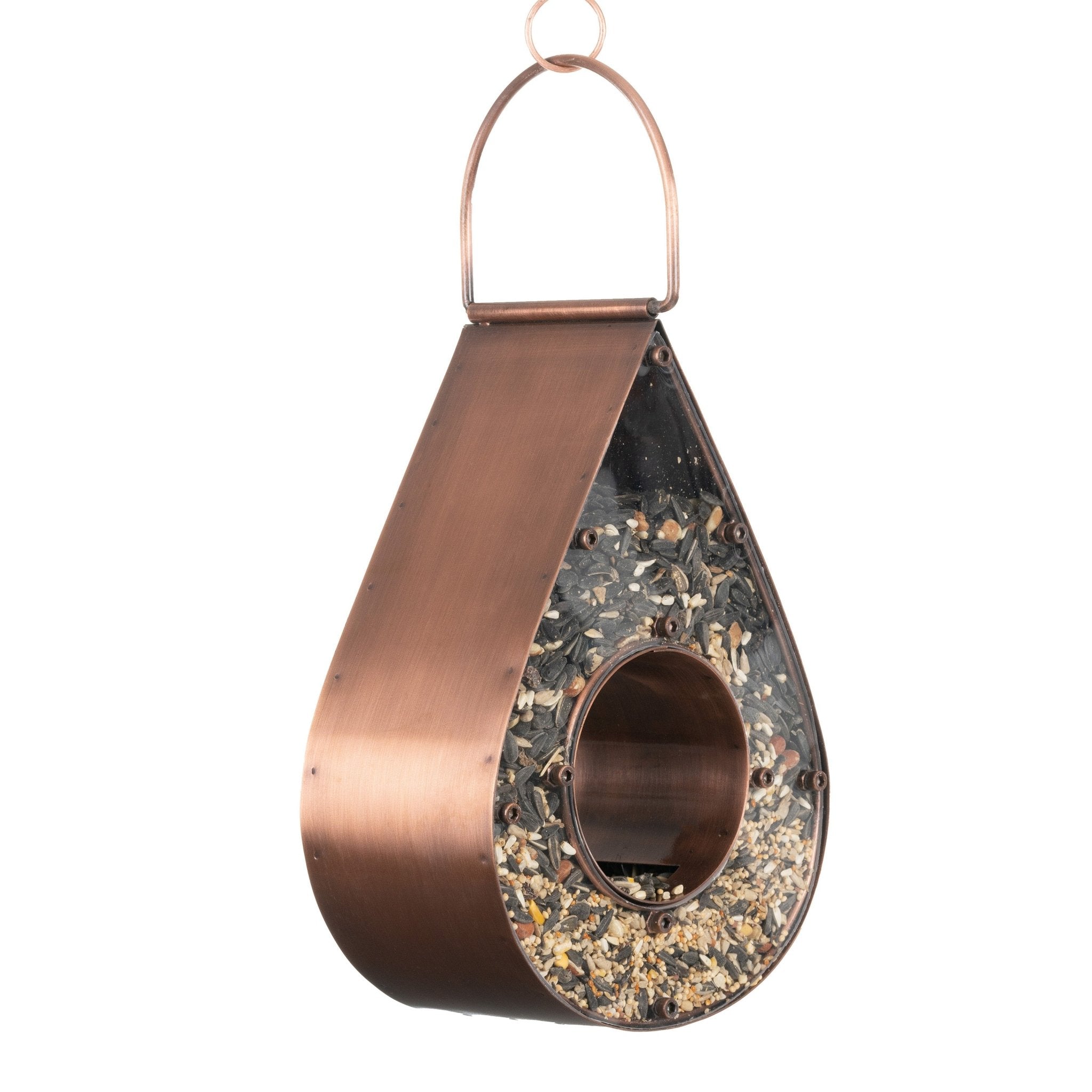 Copper Bird Feeder with Rain Drop Design - Durable Fly-Thru Feeder for Outdoor Garden, Patio, and Backyard Bird Watching