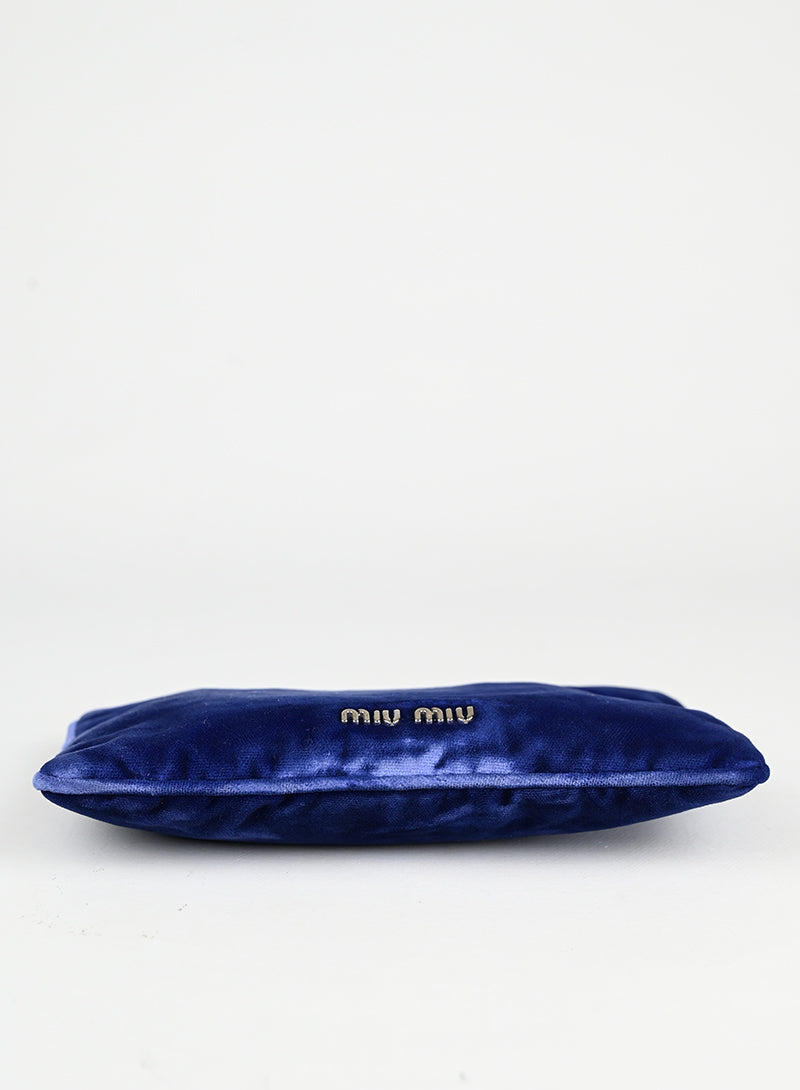 Miu Miu Blue Velvet Pochette Handbag - Elegant Clutch for Evening Parties & Special Occasions