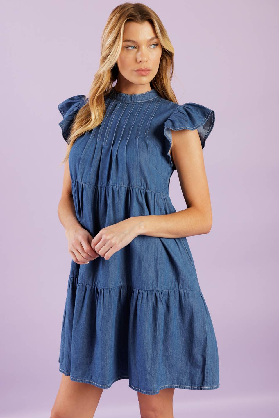 Match My Energy Woven Chambray Mini Dress - Stylish Casual Summer Outfit for Beach, Brunch & Date Nights