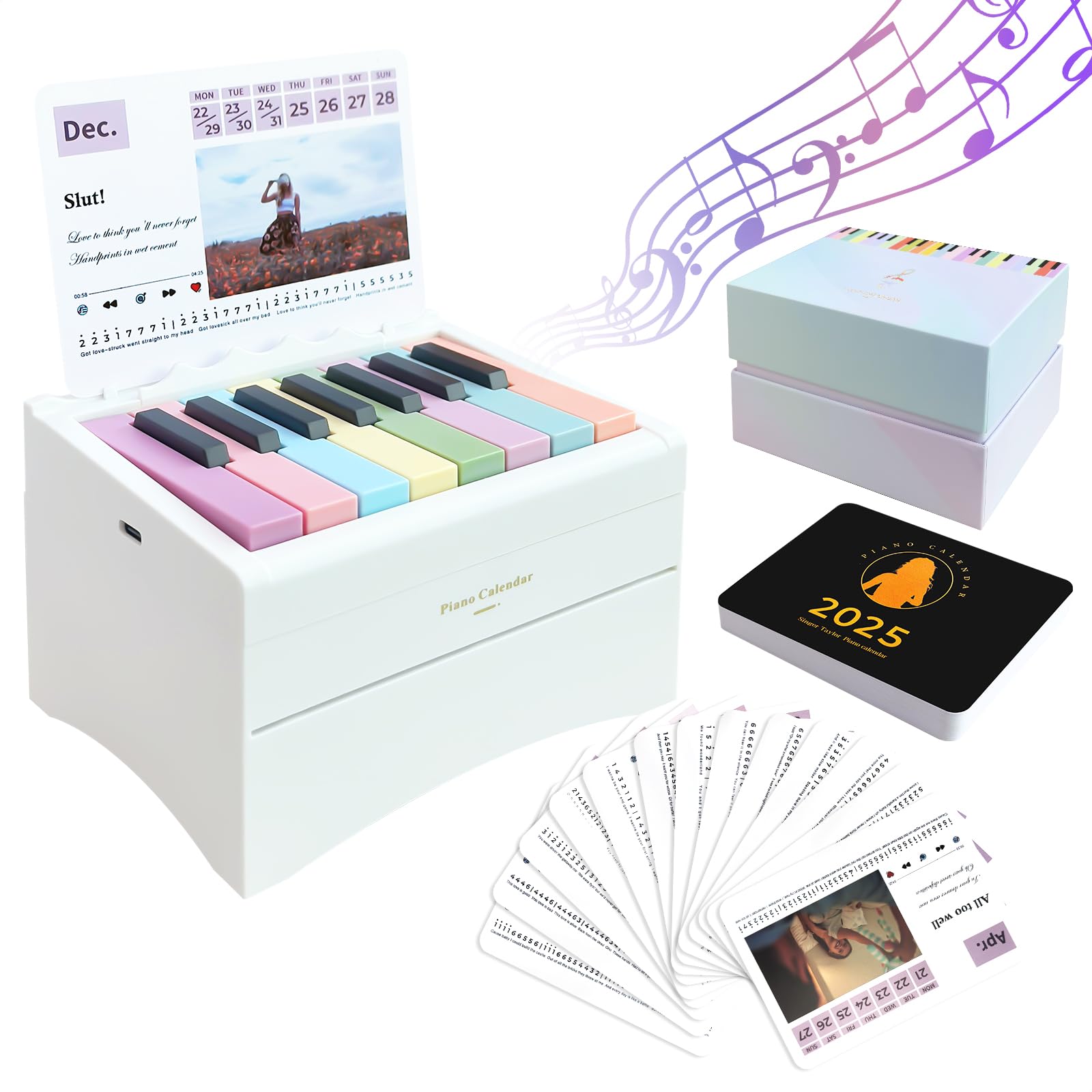 Playable Piano Desk Calendar 2025 with 52 Music Scores - Mini Swift Piano Calendar, 27 Cards, Perfect Gift for Taylor Swift Fans, Home & Office Decor (White) - Ideal for Music Lovers, Swifties, and Piano Enthusiasts