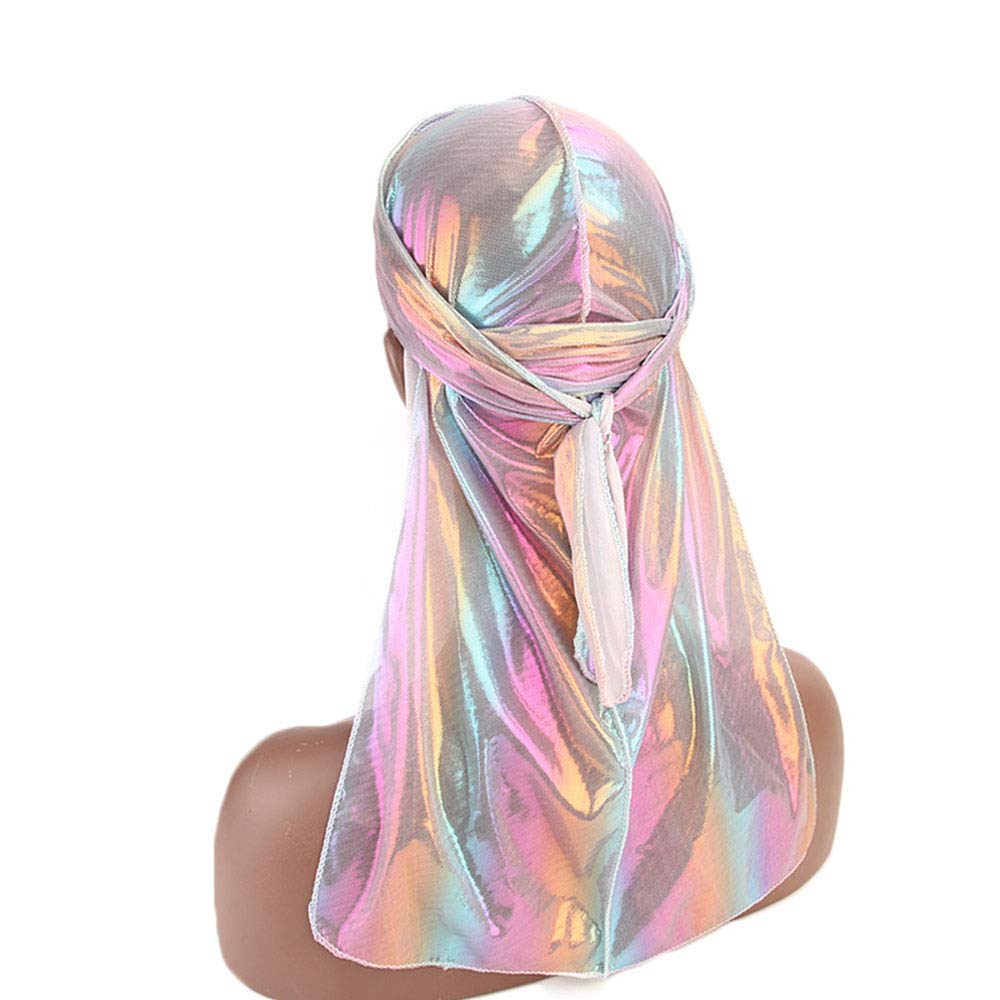 Silky Durag with Laser Long Tail & Hologram Design - Premium Satin Headwrap Turban for Men & Women - Perfect for Hair Protection, Sleep, and Fashion Accessories
