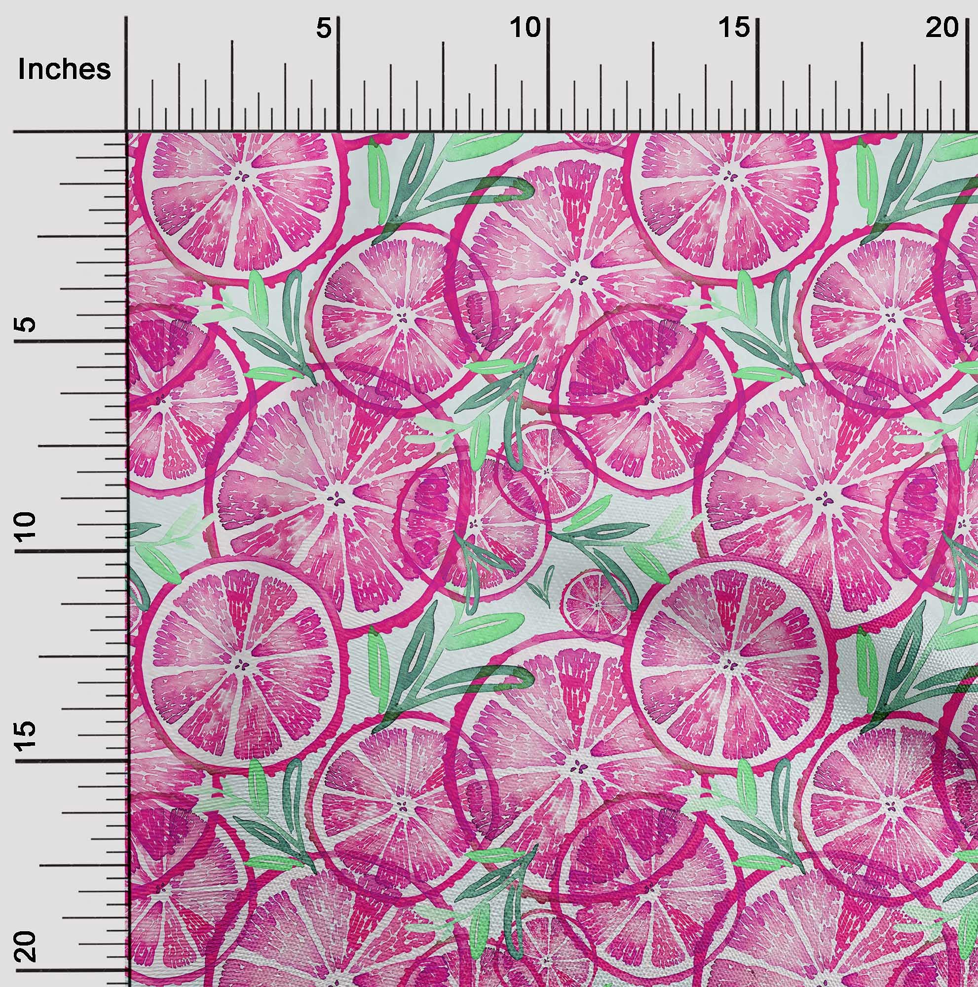 oneOone Cotton Poplin Fuchsia Pink Fabric with Leaves & Lemon Print - 42 Inch Wide Dress Material by The Yard | Perfect for Summer Dresses, Skirts & DIY Fashion Projects