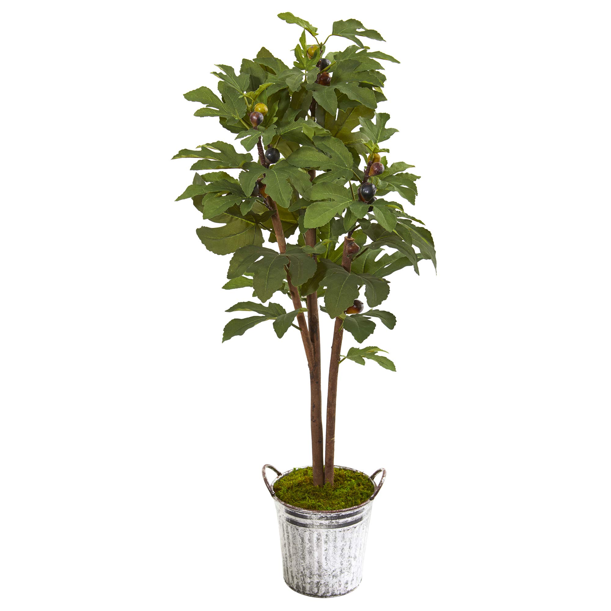 Nearly Natural 4ft Artificial Fig Tree in Vintage Metal Planter - Realistic Silk Foliage for Home, Office & Indoor Decor | Perfect for Living Room, Bedroom or Entryway