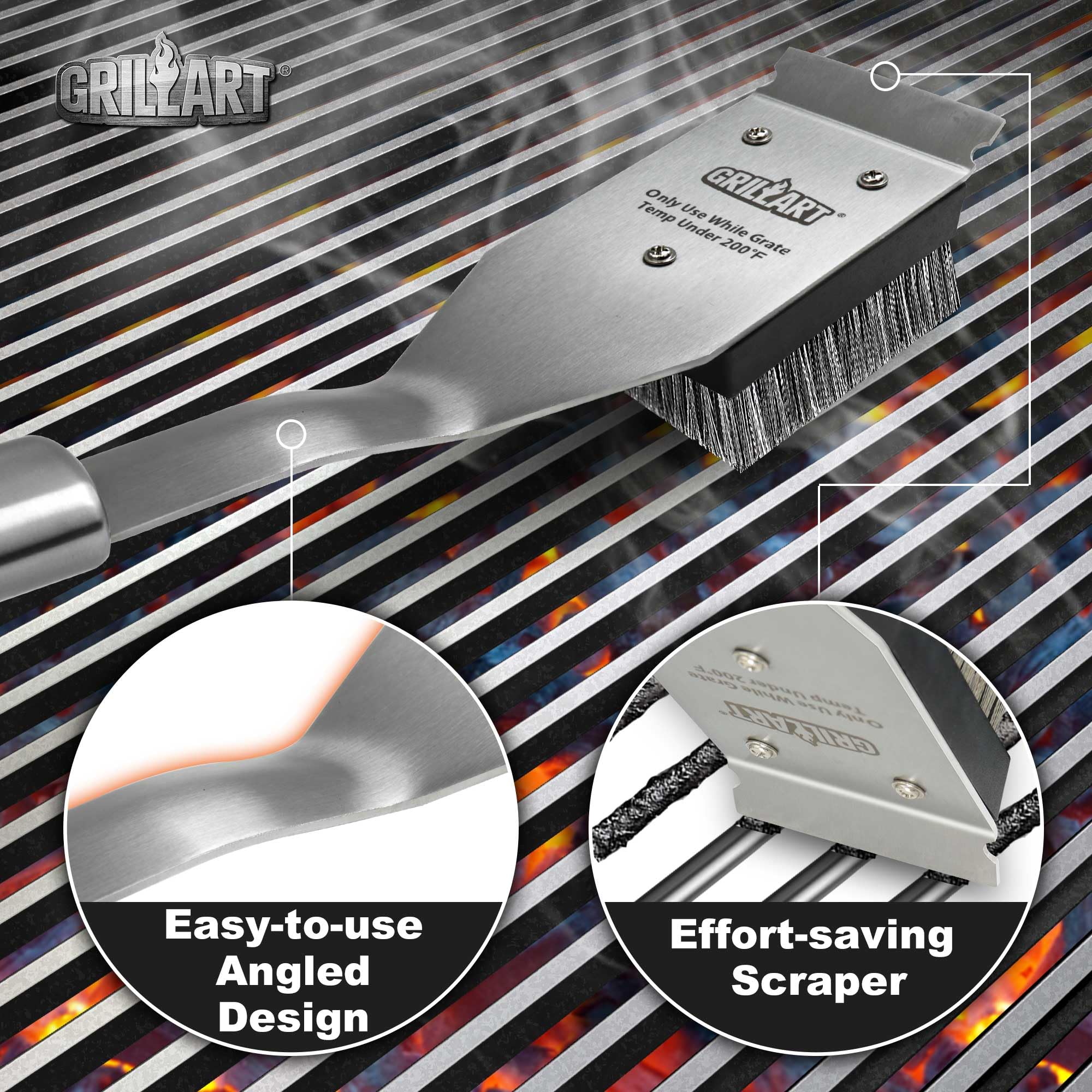 GRILLART Grill Brush and Scraper Replacement Heads - 2 Pack Stainless Steel Bristle Heads for BBQ Grill Cleaning - Perfect for Gas, Charcoal, and Electric Grills