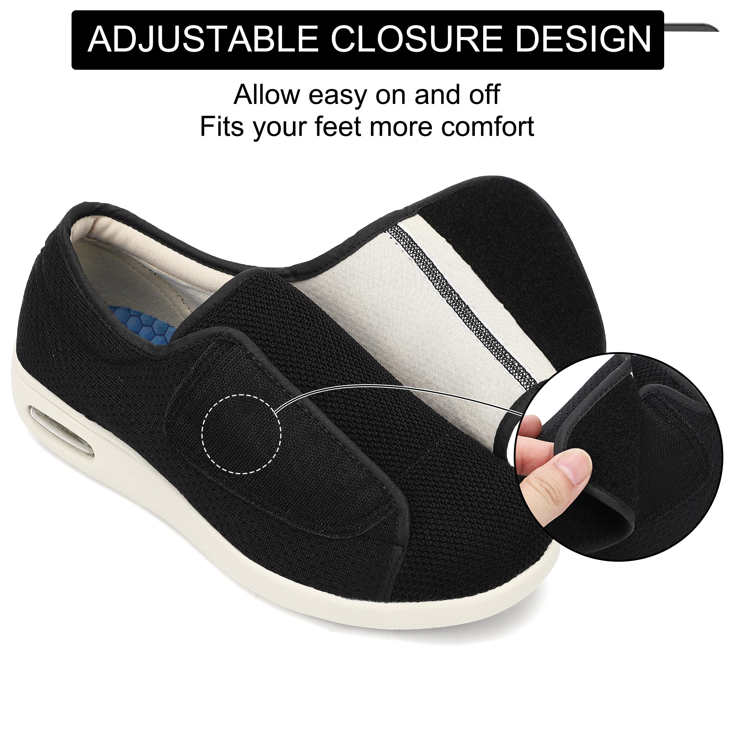 **Diabetic Shoes for Men with Wide Width - Adjustable Closure, Lightweight & Breathable Sneakers for Elderly - Ideal for Swollen Feet, Walking & Edema Relief - Perfect for Daily Wear, Exercise & Comfort**