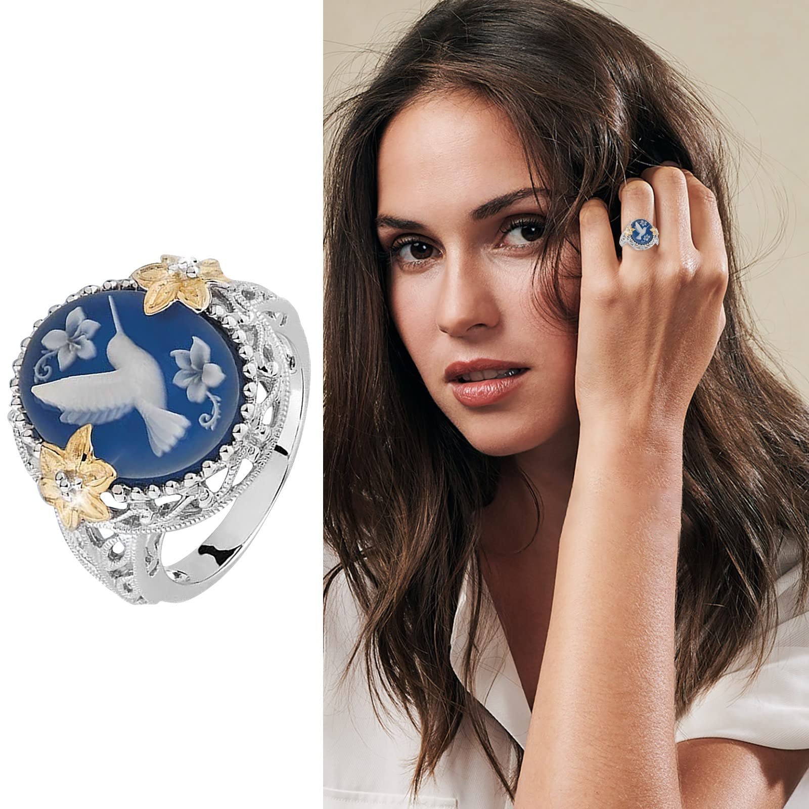 Vintage Hummingbird & Peacock Stacking Rings for Women - Wedding Band Gift