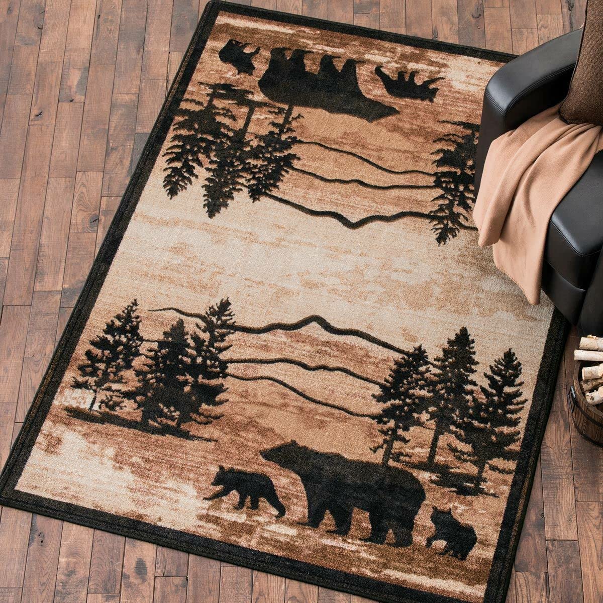 Premium Faux Sheepskin Bear Rug - Rustic Cabin Decor, Wildlife Themed Throw Rug for Living Room, Bedroom, or Lodge - Brown/Red Bear Skin Rug with Head - Cozy Home Accent for Winter & Cabin Retreats