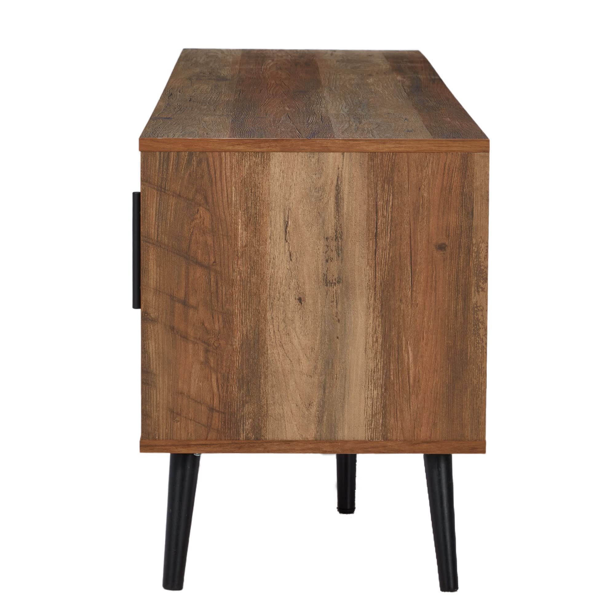 Mid Century Modern TV Stand with Open Shelves & 2 Cabinets - Walnut Wood Entertainment Center for 65 Inch TVs - Perfect for Living Room, Home Theater & Media Room Organization