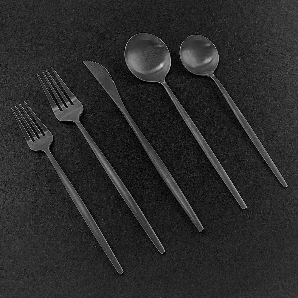 36-Piece Stainless Steel Flatware Set - Matte Black 304 Cutlery Service for 6 (Knives, Forks, Spoons) | Durable Kitchen & Dining Utensils for Home, Restaurant, Wedding, and Dinner Parties