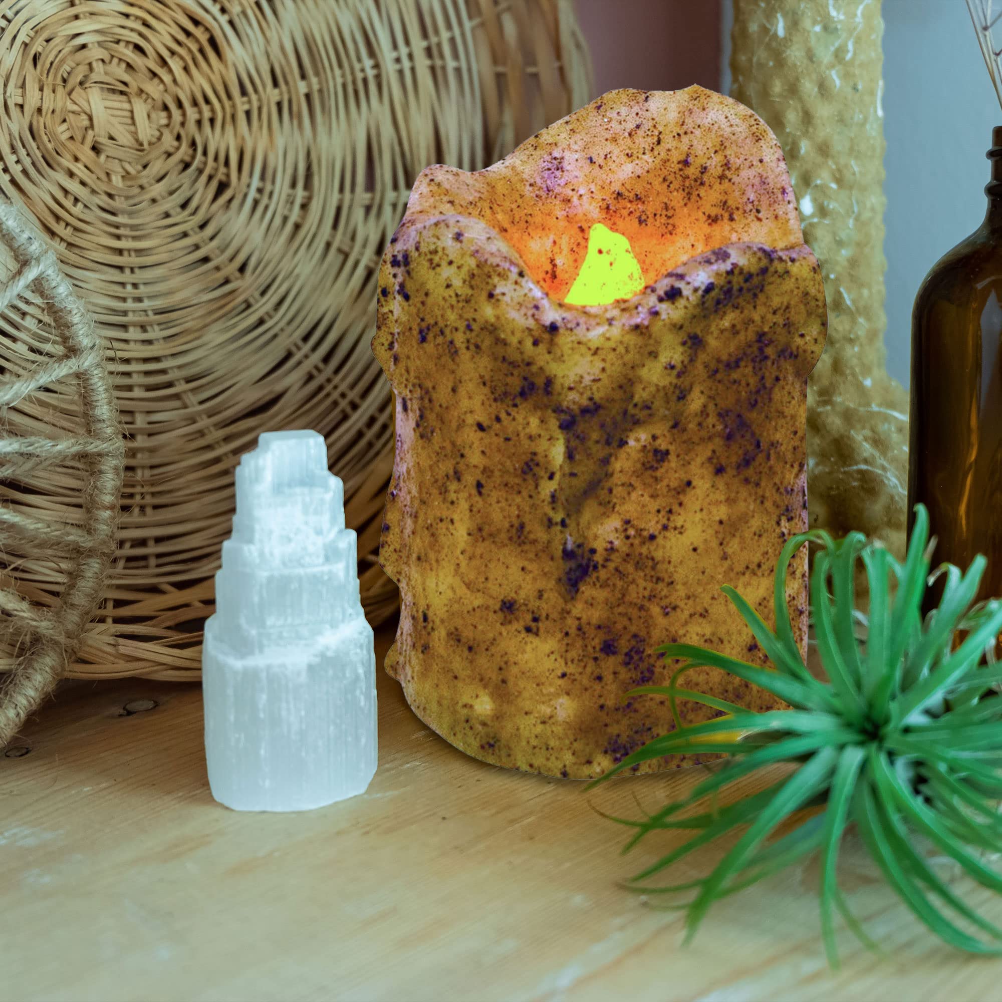 Realistic Flameless LED Candles with Timer - Battery Operated Drip Wax Candles in Burnt Ivory - 4