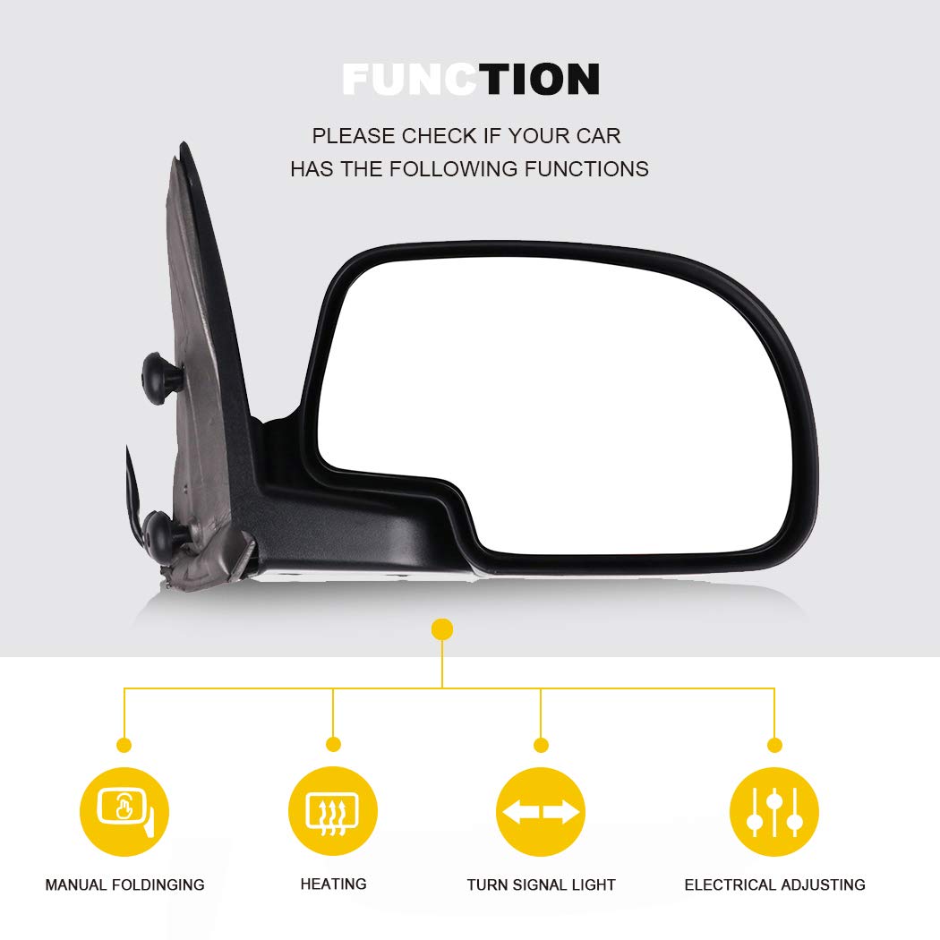 Ineedup Replacement Side View Mirrors for 2003-2007 GMC & Chevy Trucks - Left & Right Manual Folding Power Control Heated Turn Signal Mirrors (Part# 62134G-D67) - Perfect for Winter Driving & Enhanced Safety