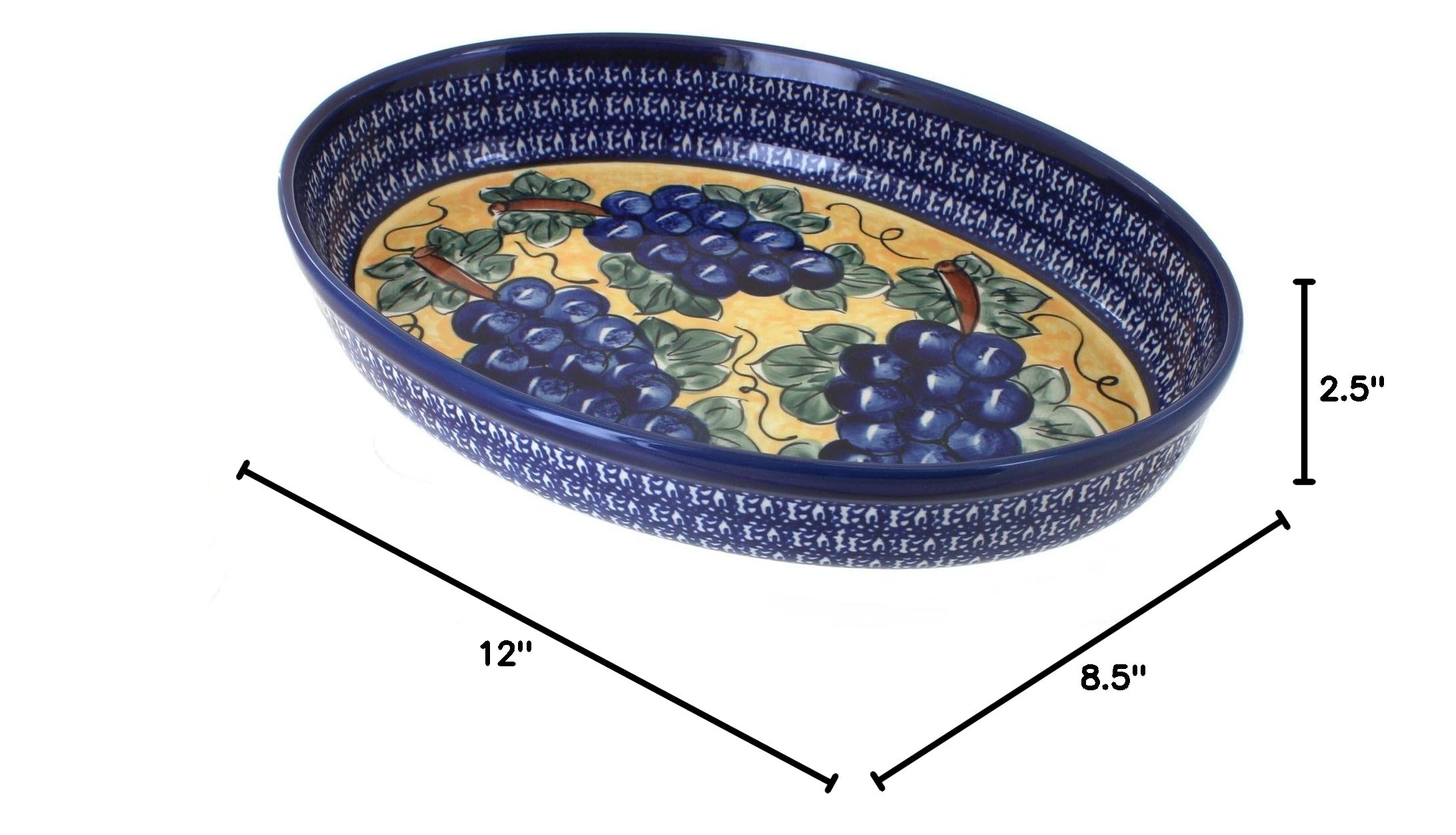 Handmade Blue Rose Polish Pottery Oval Baker - Medium Size Ceramic Baking Dish for Casseroles, Pies & Desserts | Perfect for Holiday Dinners & Gift Giving