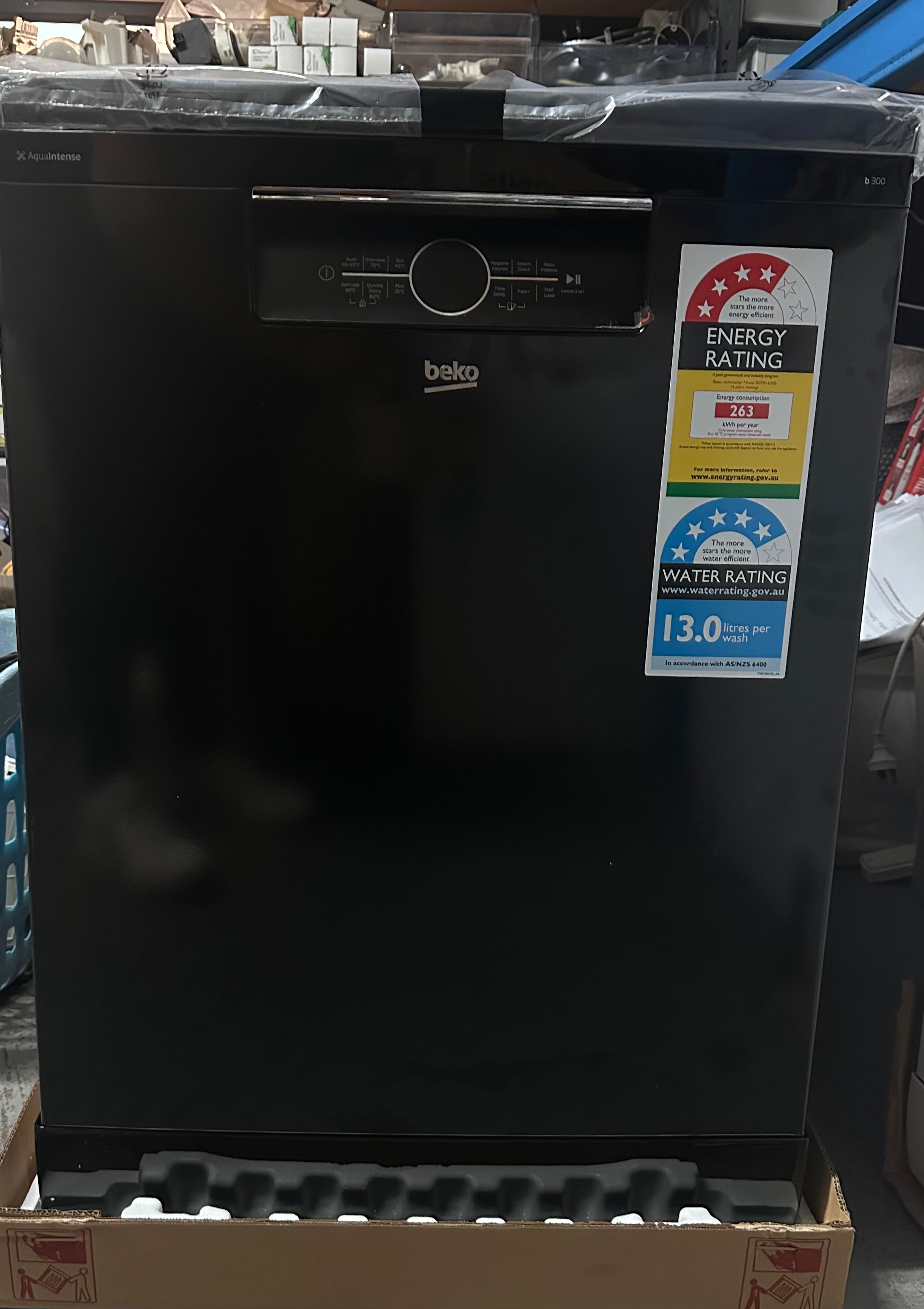 Beko BDFB1630B 16 Place Setting Freestanding Dishwasher in Glossy Black - Factory Second | Energy Efficient, Quiet Operation for Large Families & Entertaining