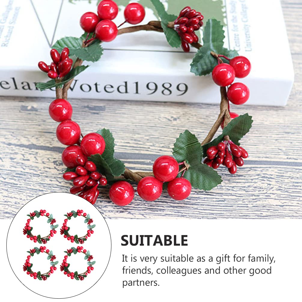ABOOFAN 4-Piece Christmas Candlestick Garland Set - Holiday Candle Wreaths with Holly & Floral Decor for Autumn & Winter Seasons | Perfect for Fireplace Mantel, Dining Table Centerpiece, and Festive Home Decor