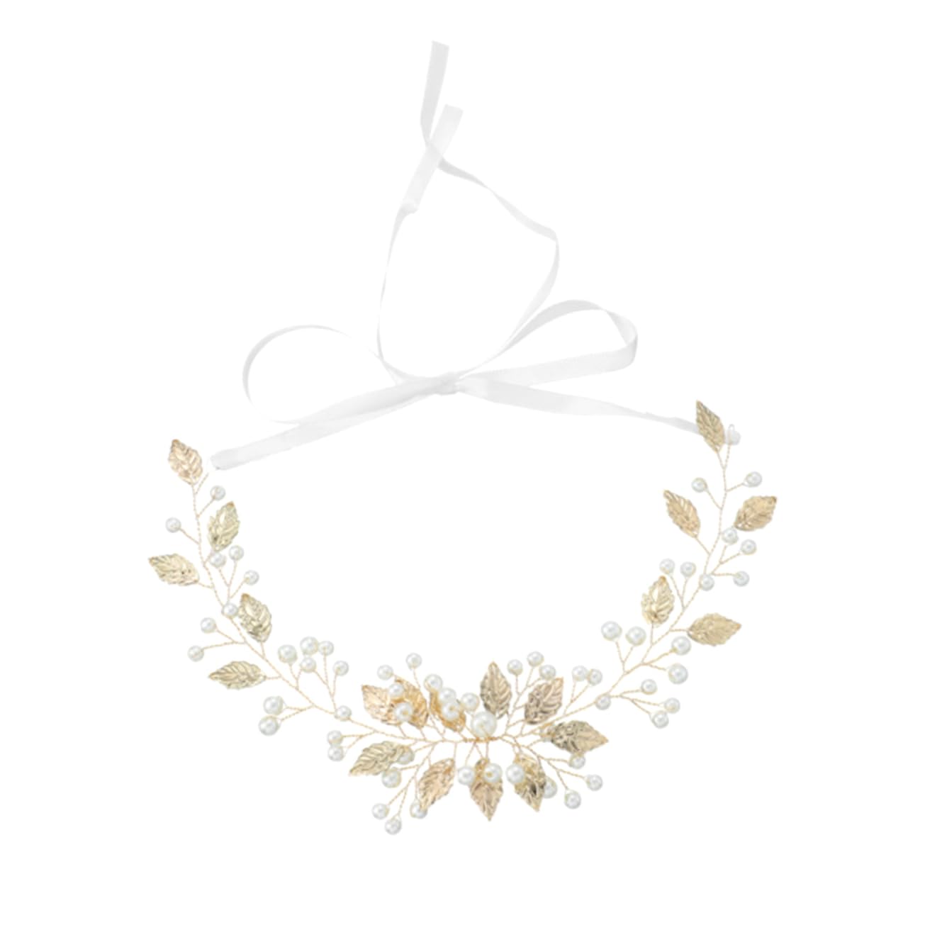 Handmade Pearl Headband with Golden Leaves - Elegant Bridal Hair Accessory for Women, Wedding Tiara, Braided Hair Tie, Boho Hair Vine - Perfect for Brides, Prom, Parties & Special Occasions