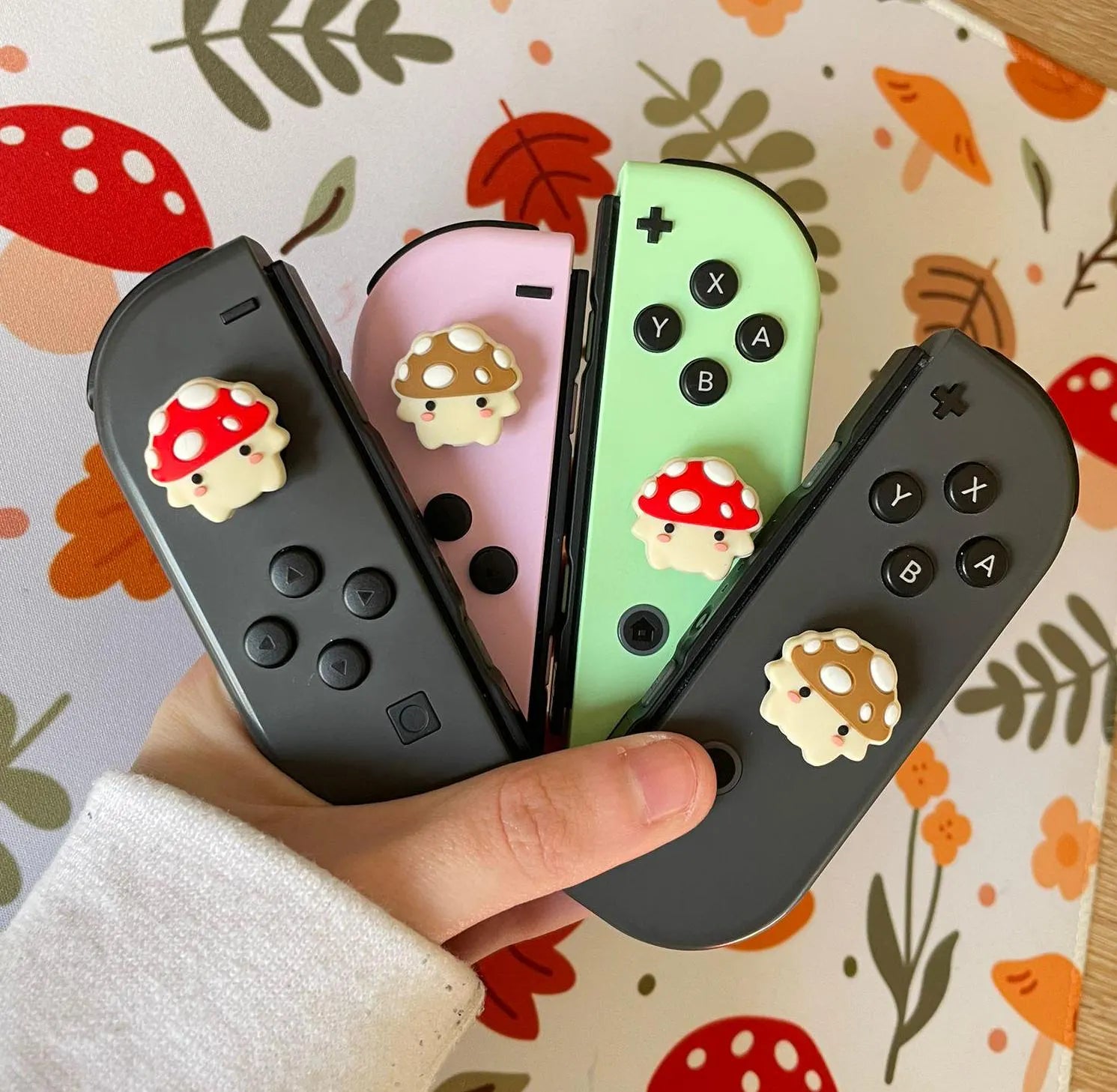 Mushroom Thumb Grips for Nintendo Switch Joy-Con - Ergonomic Non-Slip Controller Accessories for Comfortable Gaming - Perfect for Mario Kart, Super Smash Bros & Long Play Sessions