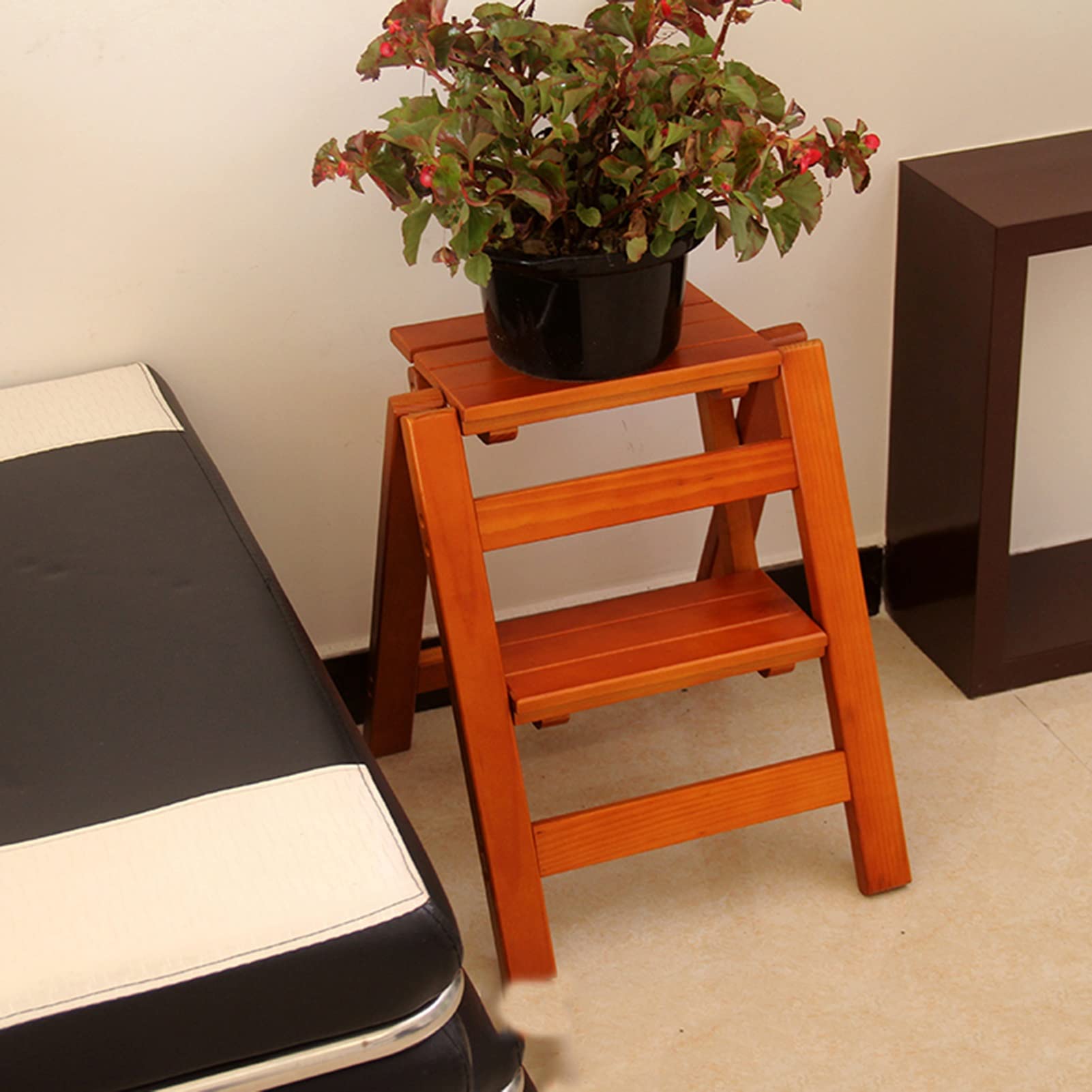 XHALERY Portable Wooden Folding Step Stool Ladder - Multi-Function Anti-Slip Safety Stool for Kitchen, Bathroom & Home Use - Perfect as Step Ladder, Shelf Helper or Decorative Flower Stand