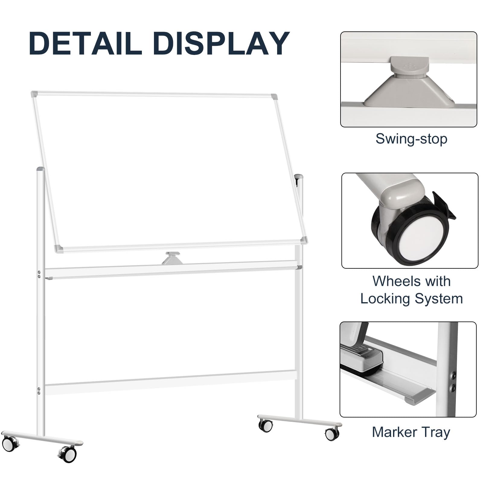 43x31 Large Portable Magnetic Whiteboard - Double-Sided Dry Erase Rolling Whiteboard with Wheels | Mobile Standing Whiteboard for Home, Office & School | Perfect for Presentations, Brainstorming & Classroom Teaching
