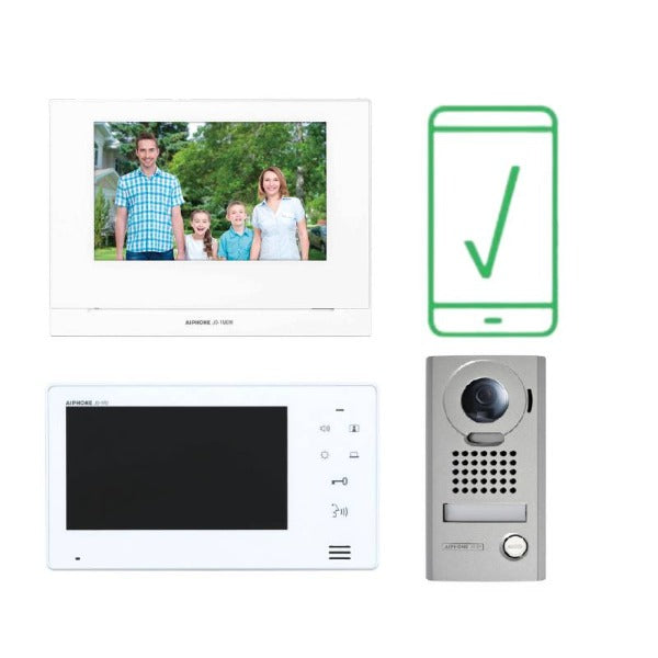 Aiphone JO Series Smartphone Vandal-Proof Intercom Kit with 2 Monitors (JOS 1VW 2M) - Secure Entry System for Homes & Businesses