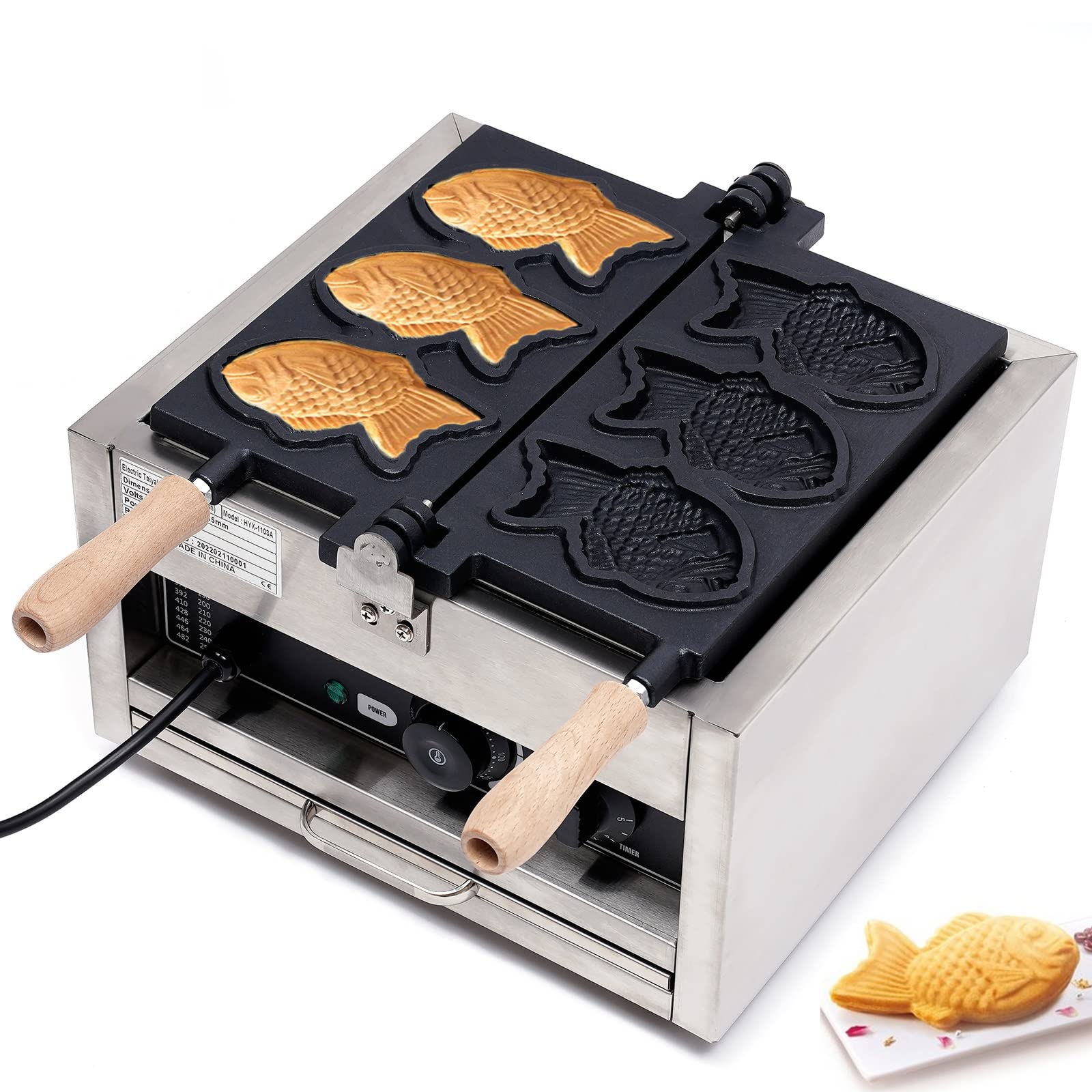 DNYSYSJ Commercial Electric Taiyaki Waffle Maker - 3 Fish-Shaped Nonstick Waffles, Stainless Steel Japanese Pancake Machine for Home & Business Use - Perfect for Cafes, Street Food, and Breakfast Snacks