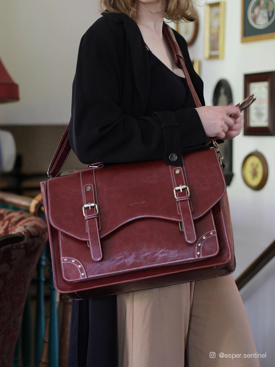 Vintage Style 15.6 Inch Leather Briefcase for Men - Classic Business Laptop Bag with Rivet Details - Perfect for Office, Travel & Daily Commute