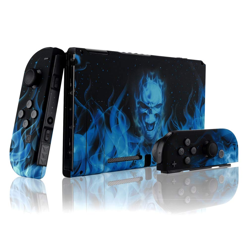 eXtremeRate Replacement Shell Case for Nintendo Switch Joy-Con & Console - Blue Flame - DIY Cover, Buttons, Backplate & Kickstand - Perfect for Gaming, Travel & Customization