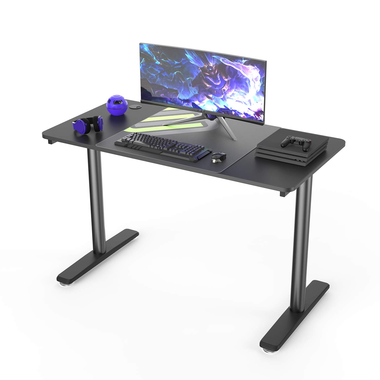 47 Inch Modern Computer Desk with I-Shaped Legs - Sturdy Home Office & Gaming Desk for Work, Study, and PC Gaming - Black Workspace Solution for Small Spaces & Ergonomic Setup