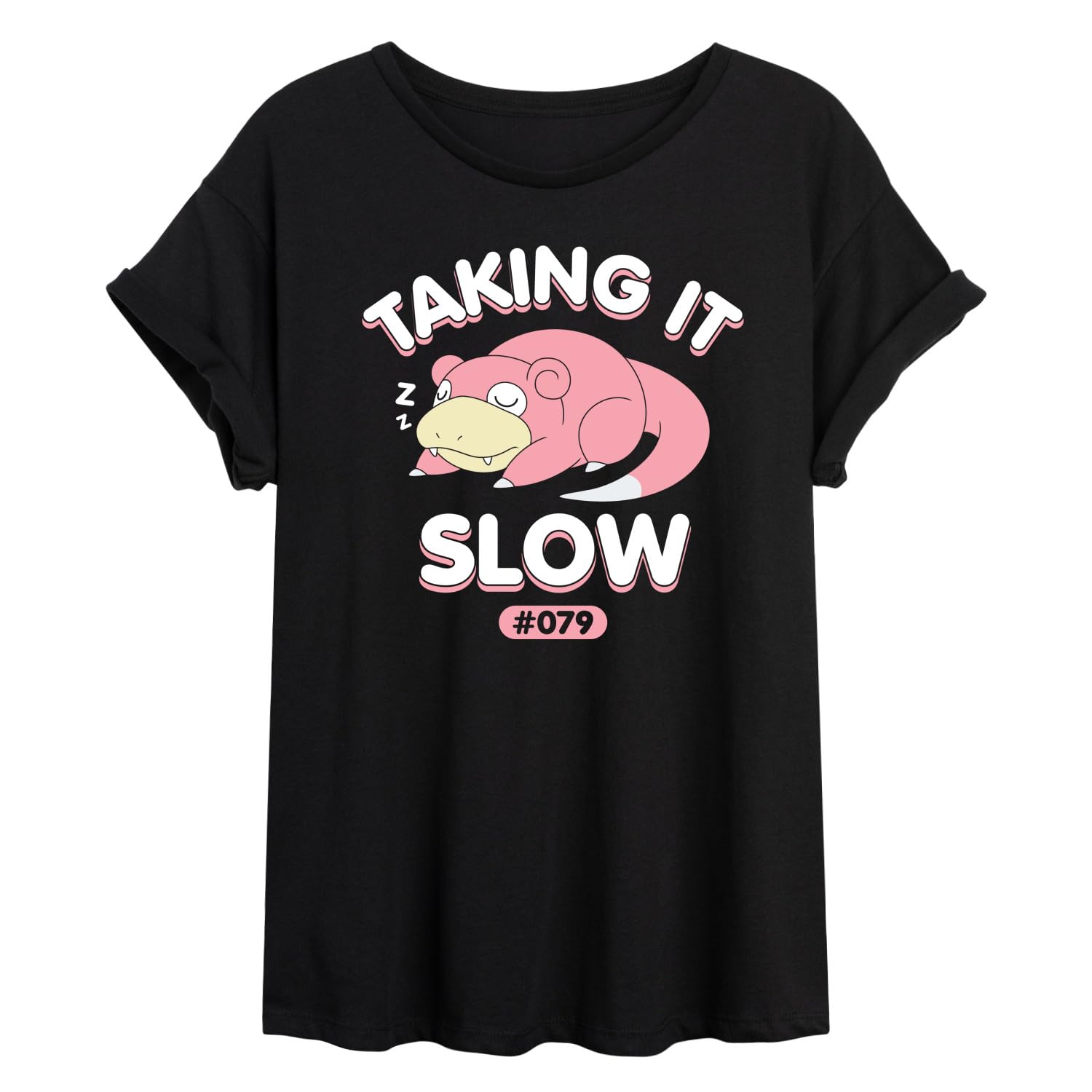 HYBRID APPAREL - Pokémon Slowpoke Taking it Slow Women's Oversized T-Shirt - Cute Cartoon Graphic Tee for Casual Wear, Gaming Outfits & Anime Cosplay