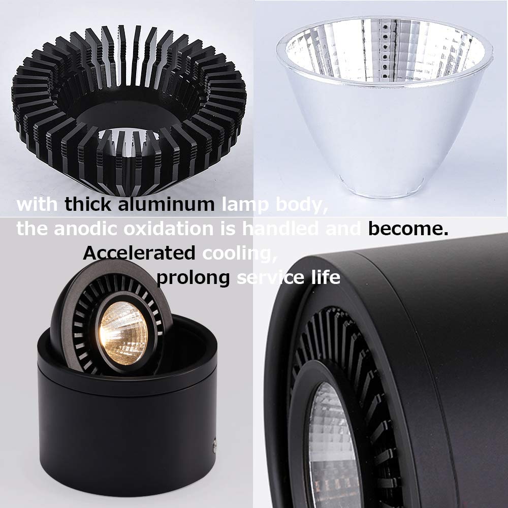 Dimmable 7W COB LED Barrel Spotlight - Adjustable Accent Uplight with 5.9ft On/Off Dimmer Cord - Rotating Wall Light for Home Decor, Artwork & Landscape Lighting (Black)