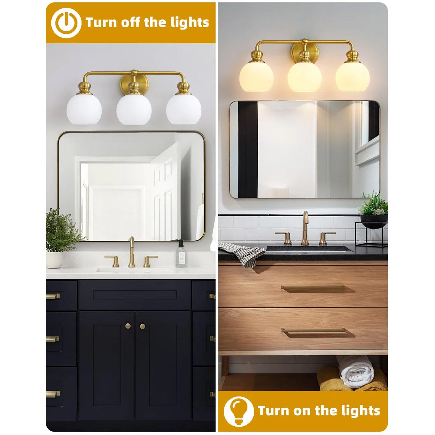 Modern Frosted Glass 3-Light Bathroom Vanity Light in Irvine Gold - Perfect for Master Bath, Powder Room, and Contemporary Home Decor