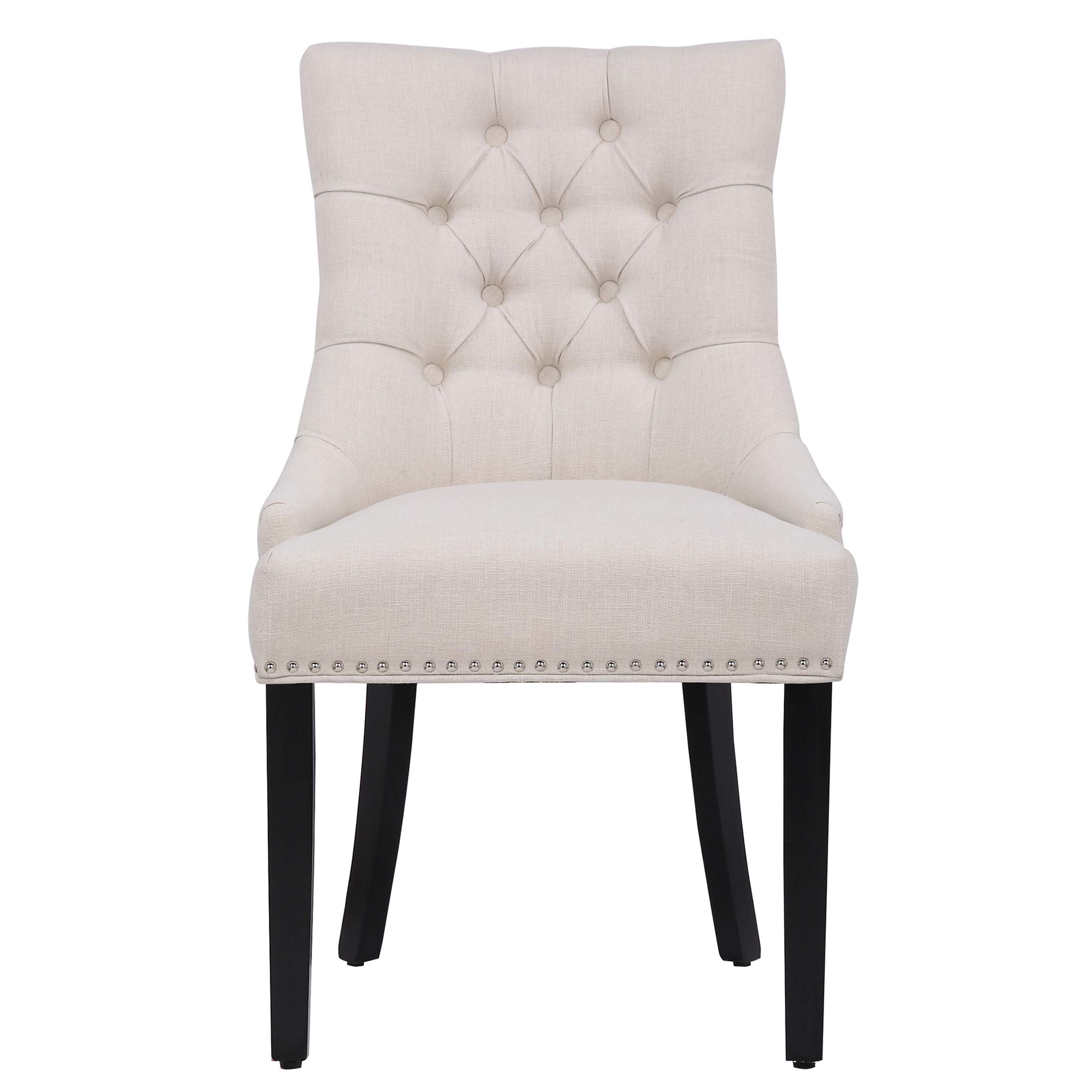 WestinTrends Hayes Upholstered Dining Chairs Set of 2 - Modern Wingback Button Tufted Kitchen & Dining Room Chairs with Solid Wood Legs, Linen Fabric, Beige - Perfect for Farmhouse, Modern & Contemporary Home Decor