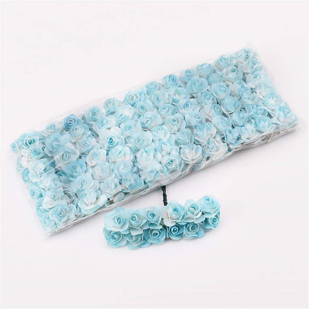144pcs 3/5 Inch Assorted Colors Mini Artificial Paper Flowers for DIY Crafts, Wedding Decorations, Party Supplies & Home Decoration - Gradual Blue