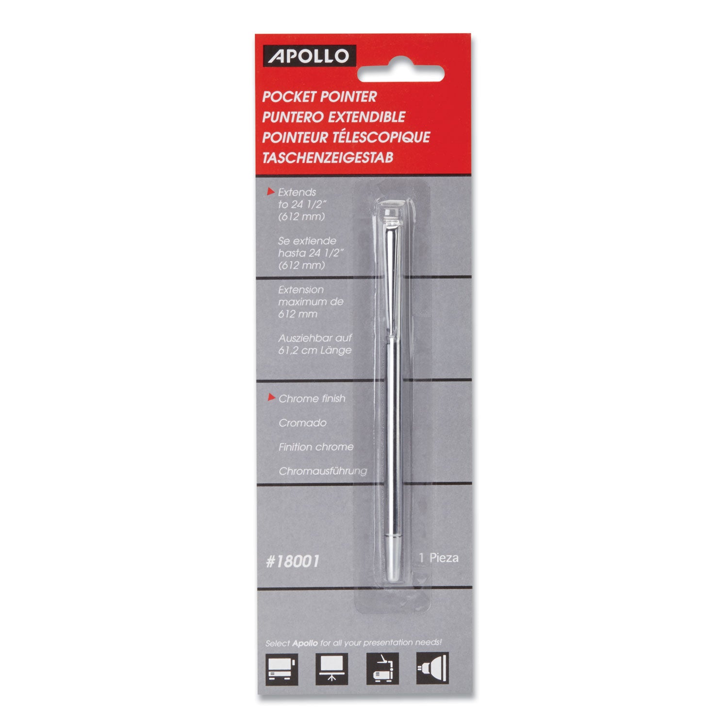 Apollo® Slimline Pocket Pointer Pen with Clip - Extends to 24.5 Inches, Silver Laser Pointer for Presentations, Teachers & Business Meetings | Compact & Portable Design for Professionals