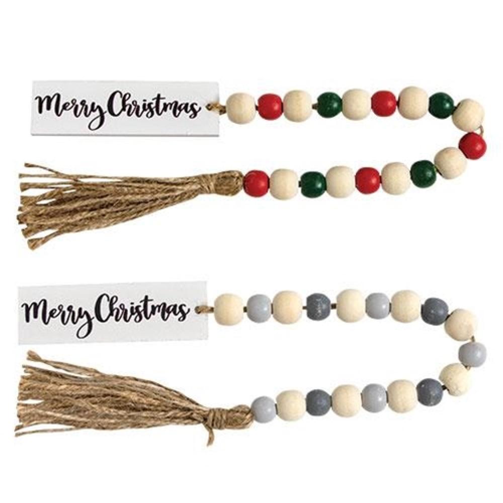Merry Christmas Tassel Garland with Beads - 2 Assorted Styles Holiday Decor for Tree, Mantel & Party Decoration