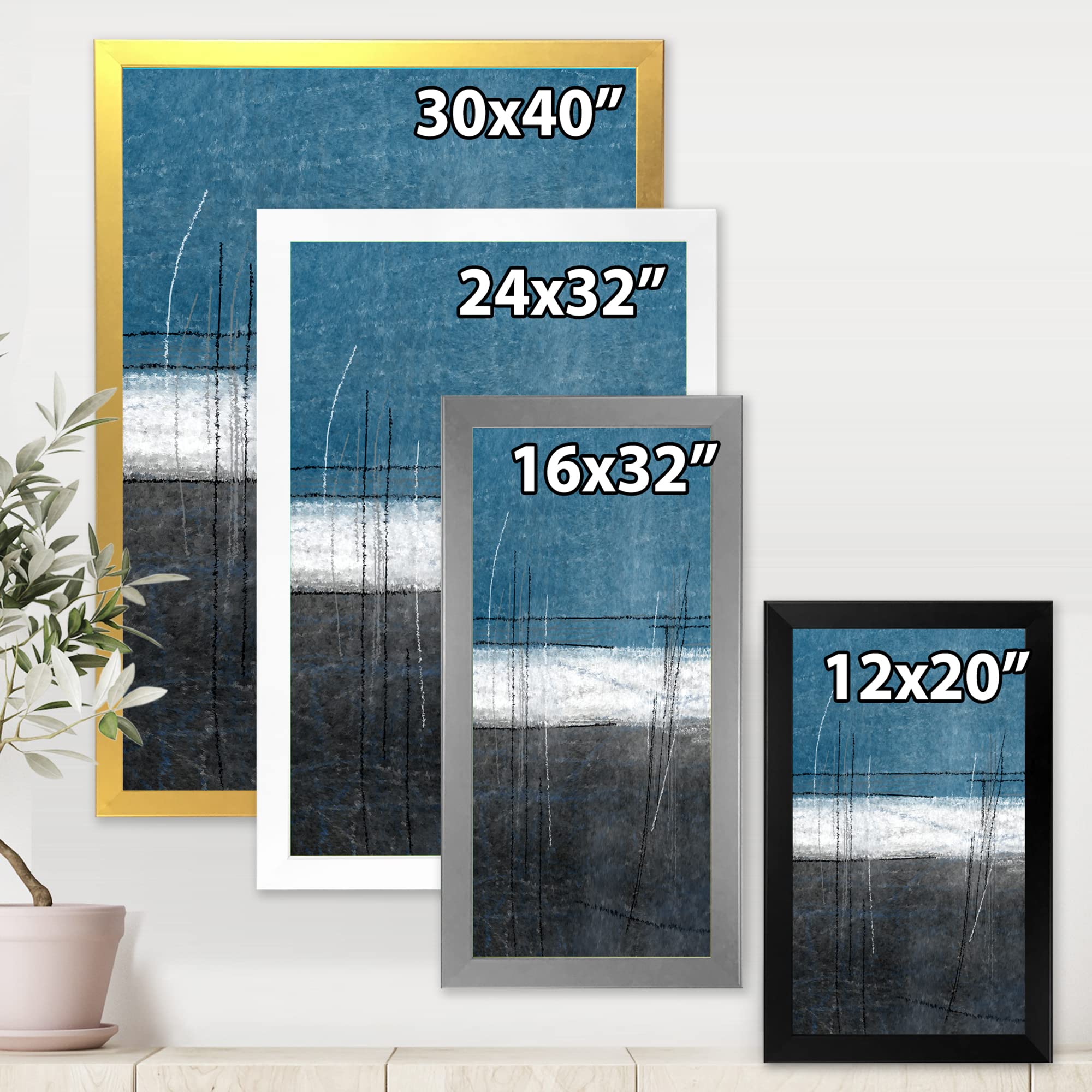 DesignQ Teal and Grey Abstract Art Print - Modern Framed Wall Decor for Living Room, Bedroom & Office | Contemporary Home & Office Decoration
