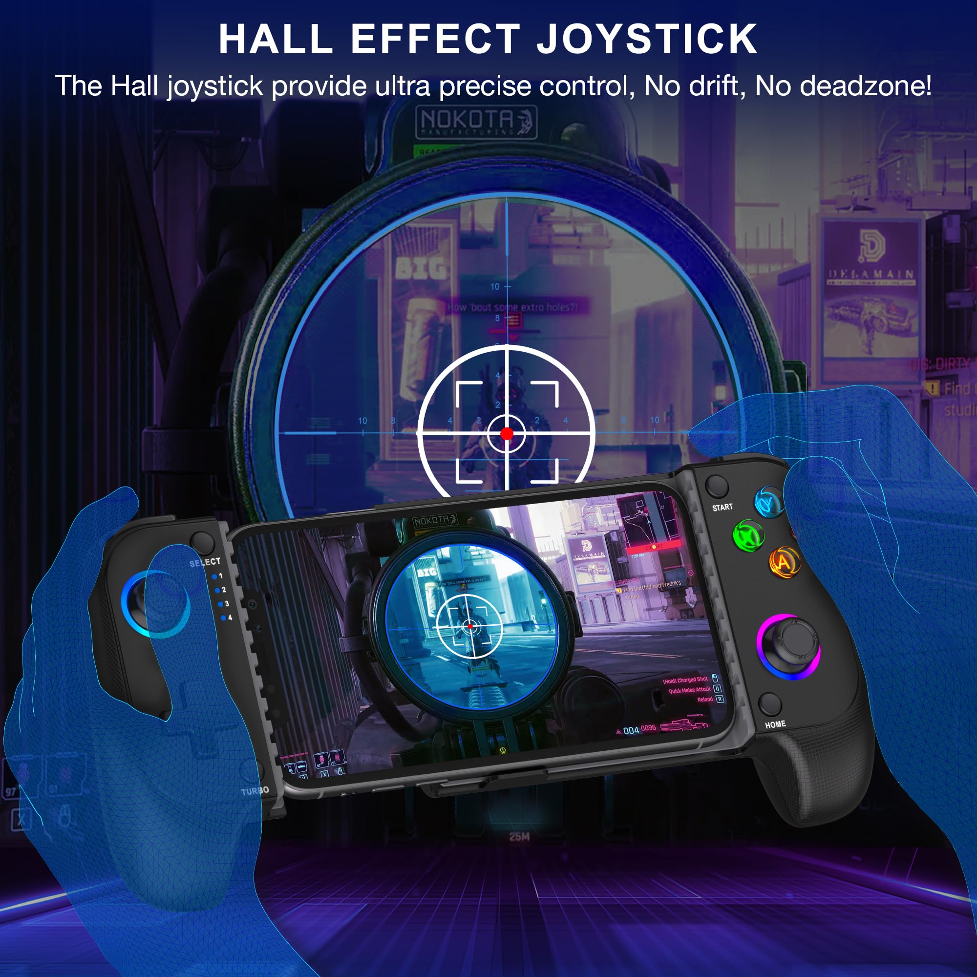 Wireless Phone Controller for iPhone/Android - Hall Joystick for Gaming on Xbox, PS, Steam & More