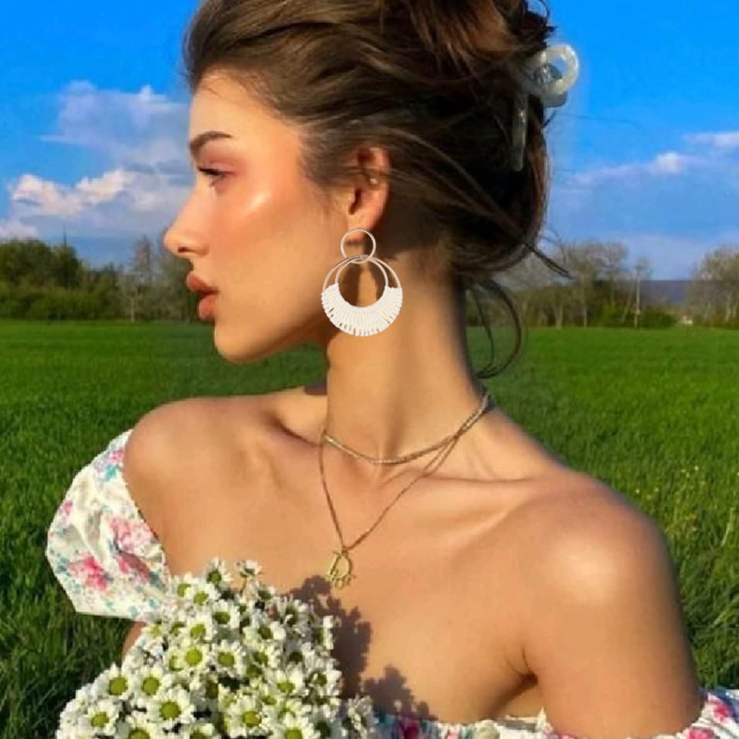 Boho Rattan Weave Hoop Earrings for Women - Lightweight Straw Wicker Dangle Drop Earrings | Summer Beach Party Jewelry, Wedding Accessories & Festival Fashion Statement