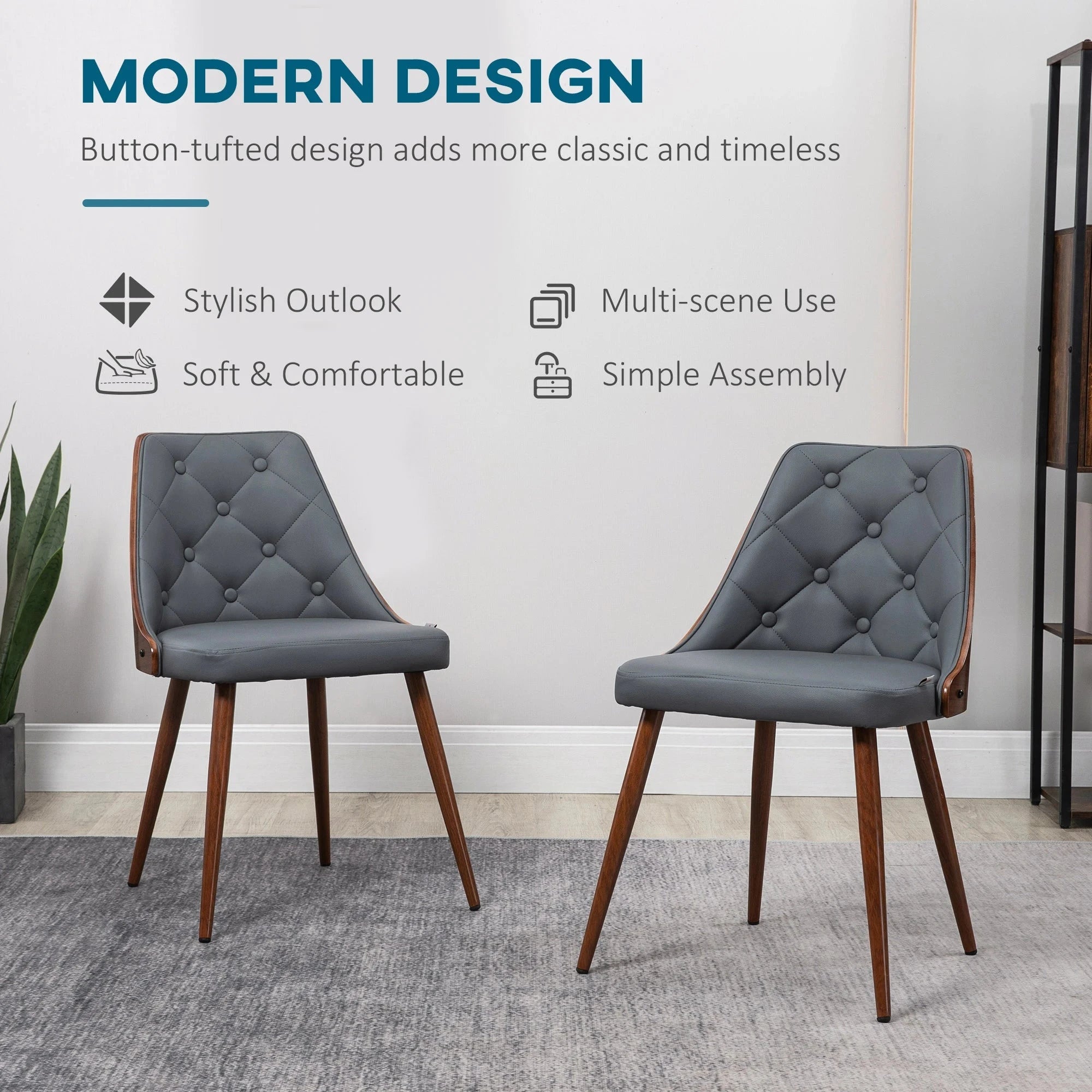 Premium Tufted Faux Leather Dining Chairs Set of 2 - Modern Kitchen & Dining Room Furniture - Available in Black & Brown for Home, Restaurant & Office Decor