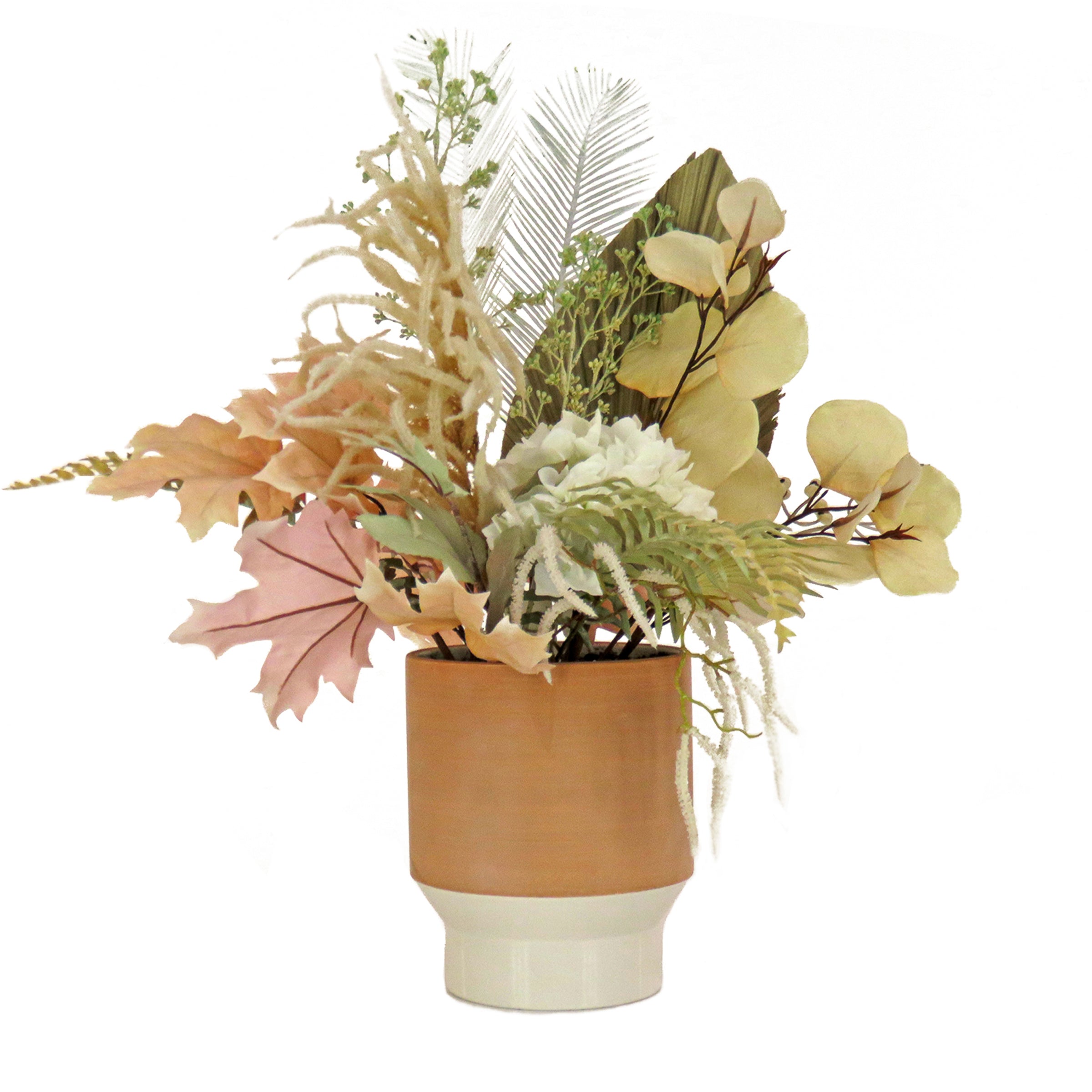 32 Inch Artificial Spring Potted Plant Decor with Assorted Palms, Leaves & Hydrangea Flowers - Perfect for Home, Office, Wedding & Party Decoration