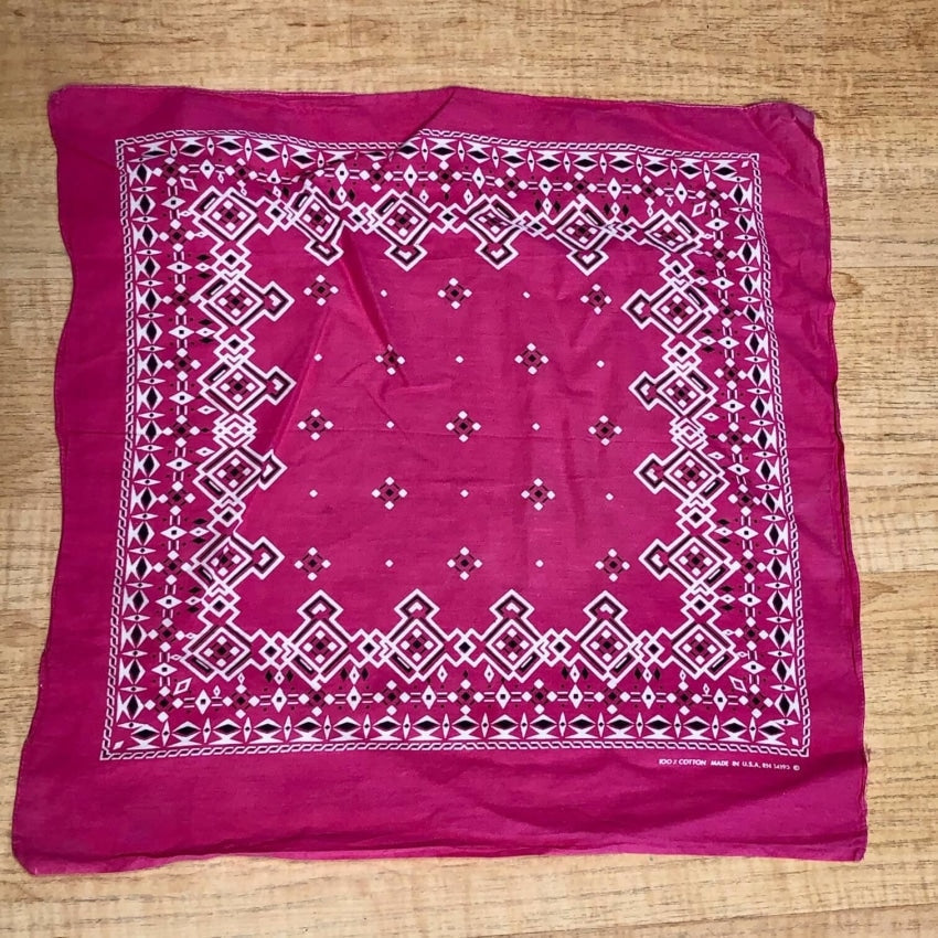 Vintage 1980s Southwestern Bandana Scarf - Pink, White & Black Retro Print - Perfect for Western Outfits, Music Festivals & Boho Fashion Accessories