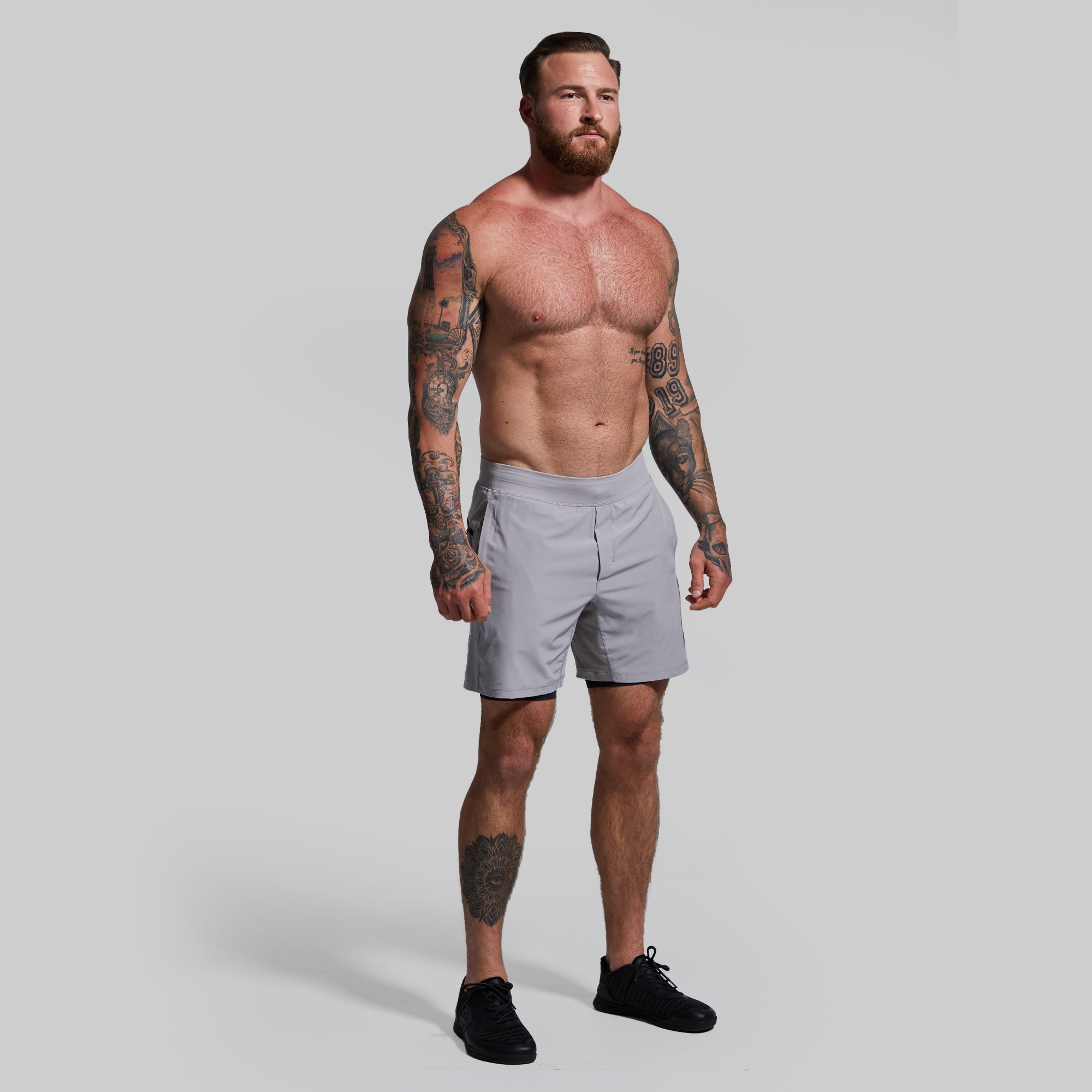 Versatile 7-Inch Compression Shorts for Men - Breathable & Quick-Dry Workout Shorts with Pockets - Ideal for Running, Gym & Outdoor Activities (Stone Gray)