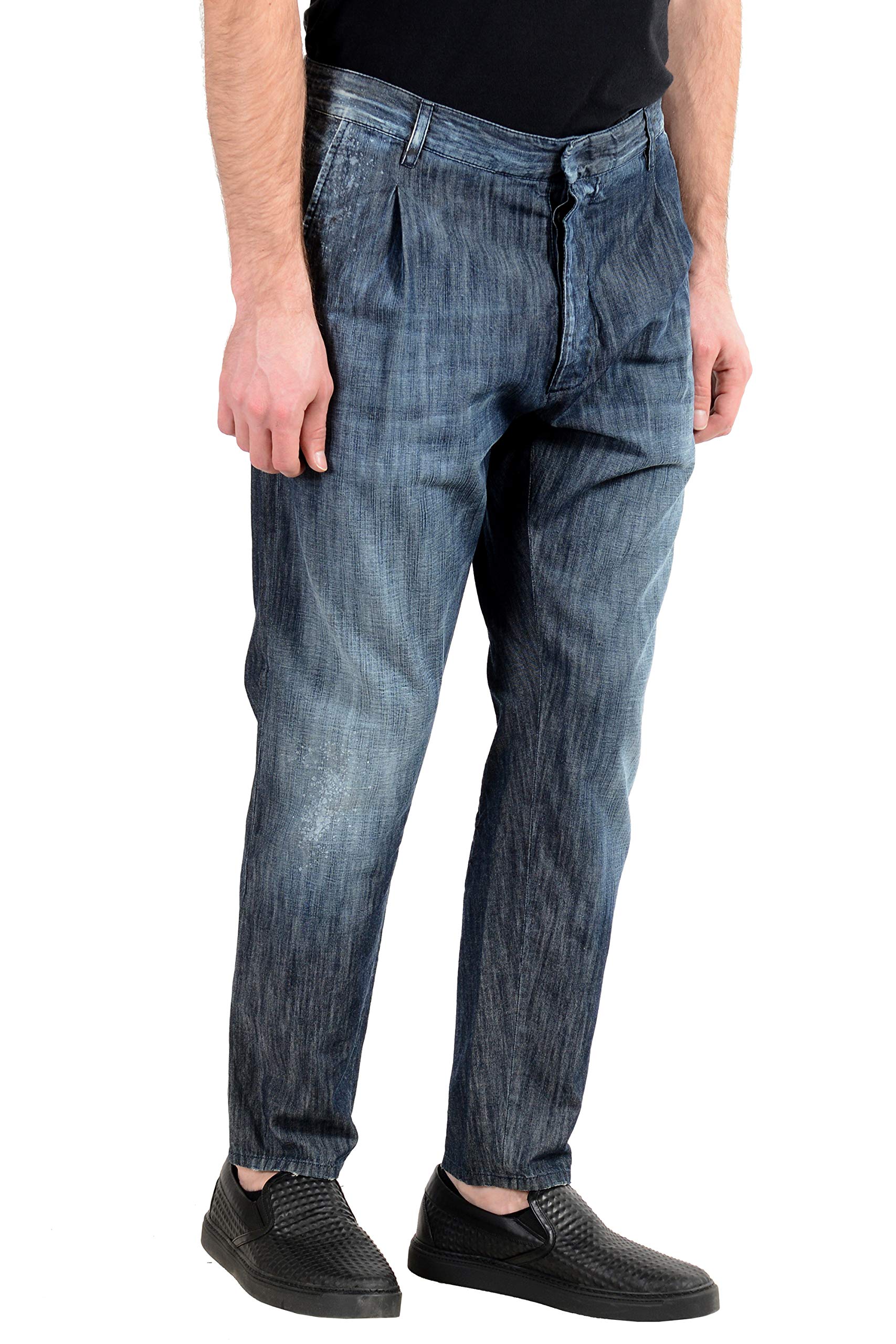 DSQUARED2 Men's Distressed Blue Pleated Casual Pants - Slim Fit Denim Jeans for Men | US 32 (IT 48) | Perfect for Streetwear, Night Out & Casual Style
