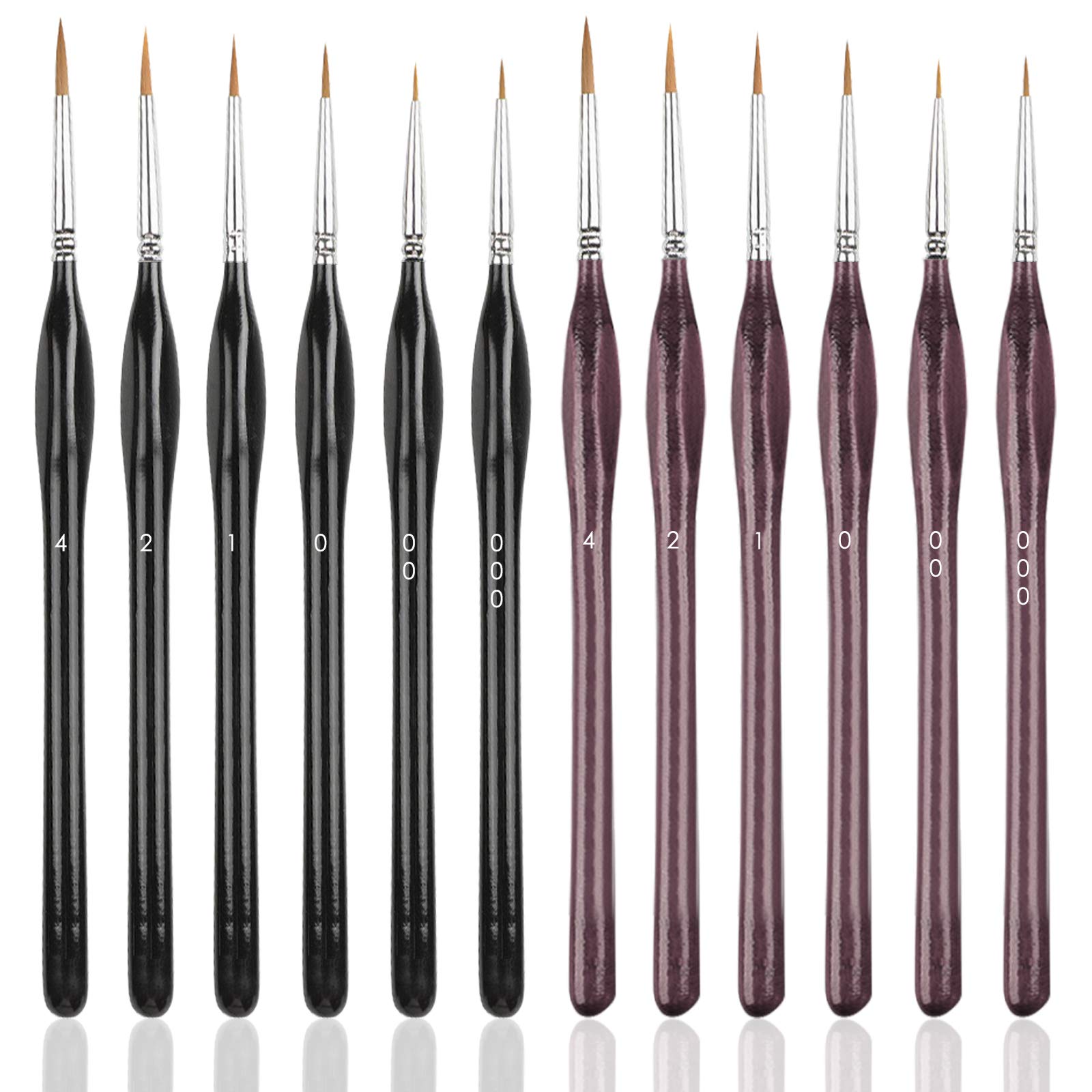 2 Pack Detail Paint Brushes Set - 12 Professional Artist Brushes for Watercolor, Acrylic & Oil Painting - Fine Tip Art Supplies (6 Black + 6 Brown) - Perfect for Canvas, Miniature & Fine Art Projects