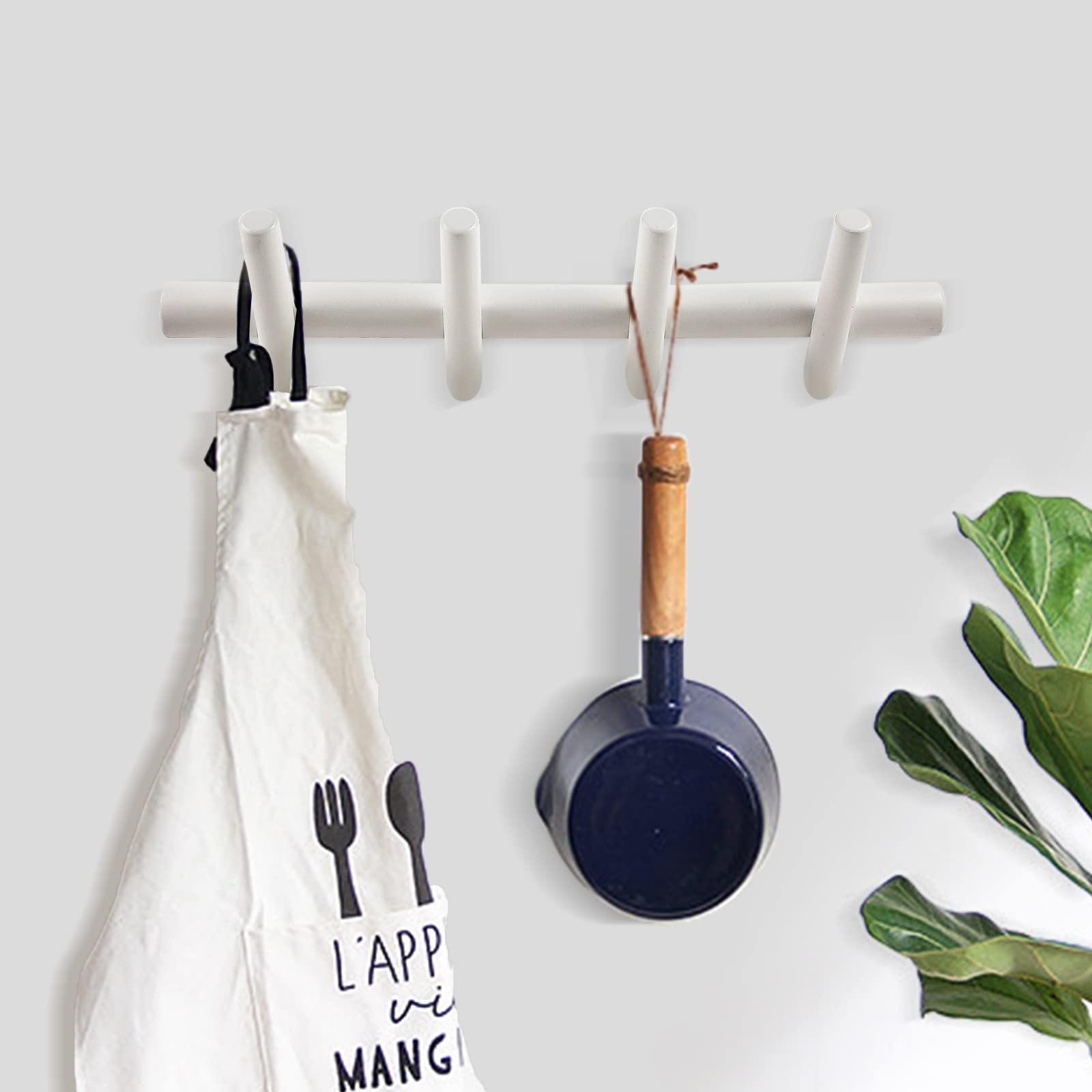 Modern Wood Coat Rack - Wall Mounted Entryway Organizer with 4 Peg Hooks for Coats, Robes, Towels & Hats - White Wooden Wall Hanger for Bedroom, Hallway & Mudroom Organization