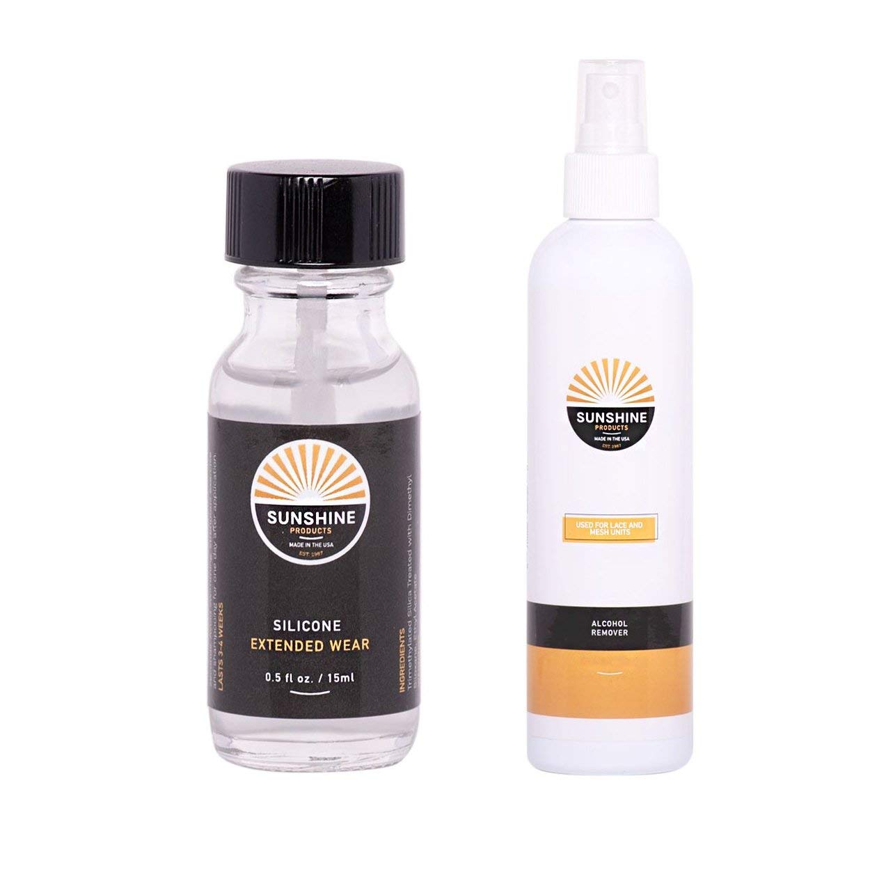 Sunshine Extended Wear Silicone Hair Replacement Adhesive (0.5oz) & Fast Acting Wig Glue Remover (2oz) - Strong Hold for Wigs, Toupees & Hair Systems - Perfect for Daily Use, Cosplay & Medical Hair Loss