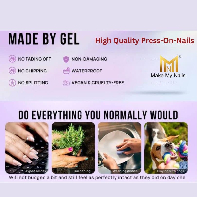 Makemynails Gorgeous French Stick On Nails - Reusable Artificial Fake Nail Set | Lightweight & Long Lasting Press On Nails | Easy to Apply Quick Fix for Festivals, Parties & Special Occasions | Perfect for Weddings, Prom & Date Nights
