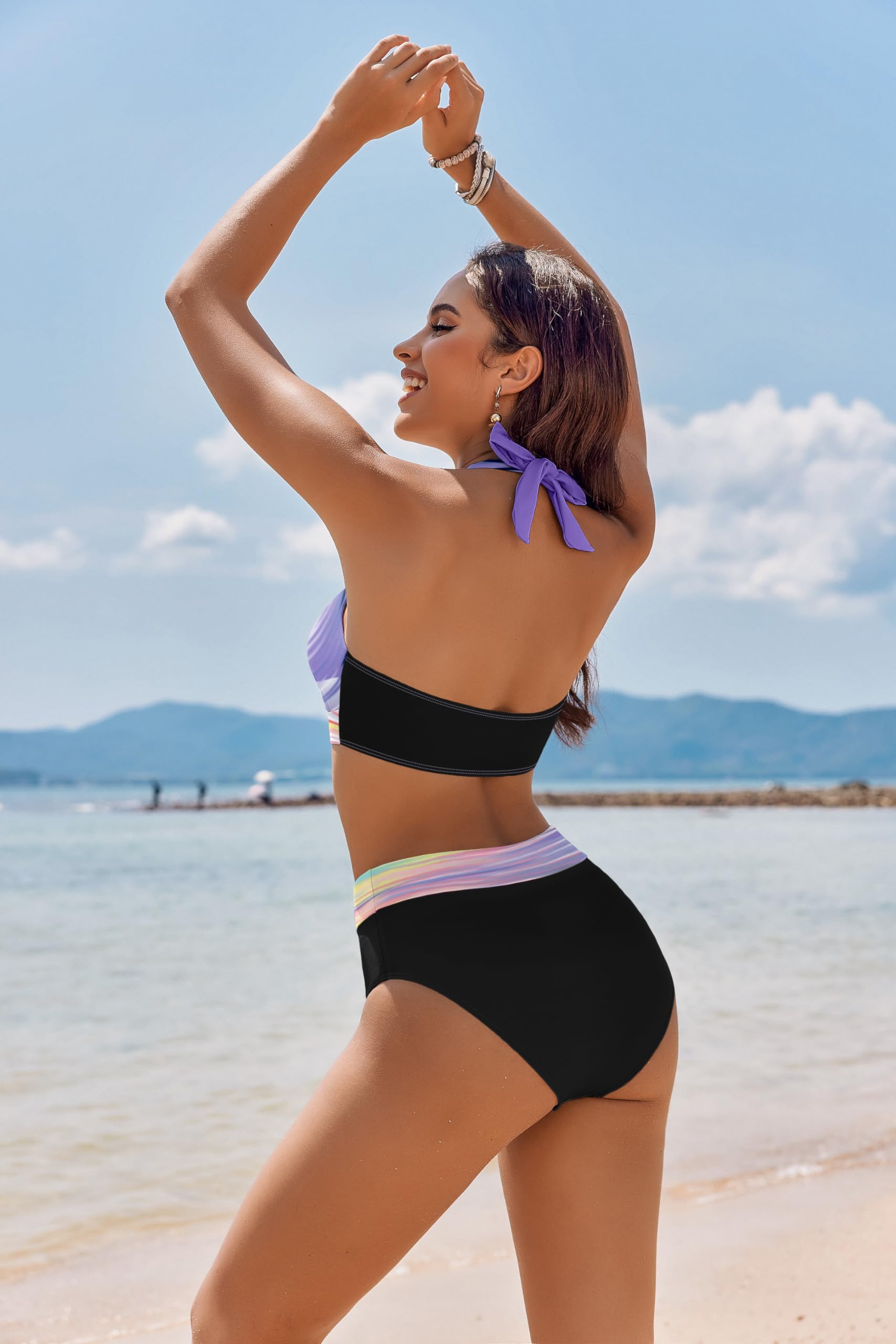 AI'MAGE Women's High Waisted Bikini Set - Tummy Control Two Piece Swimsuits 2025 | Color Block Halter Bathing Suit for Beach, Pool & Vacation | Sexy Summer Swimwear