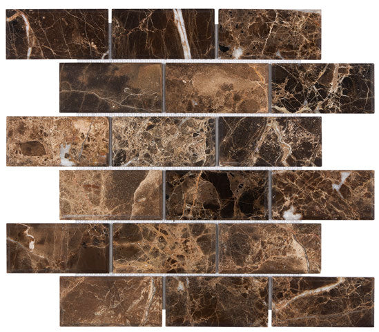 Emperador Dark Marble 2x4 Mosaic Tile - Natural Stone Wall & Floor Tile for Bathroom, Kitchen Backsplash, Shower, and Fireplace