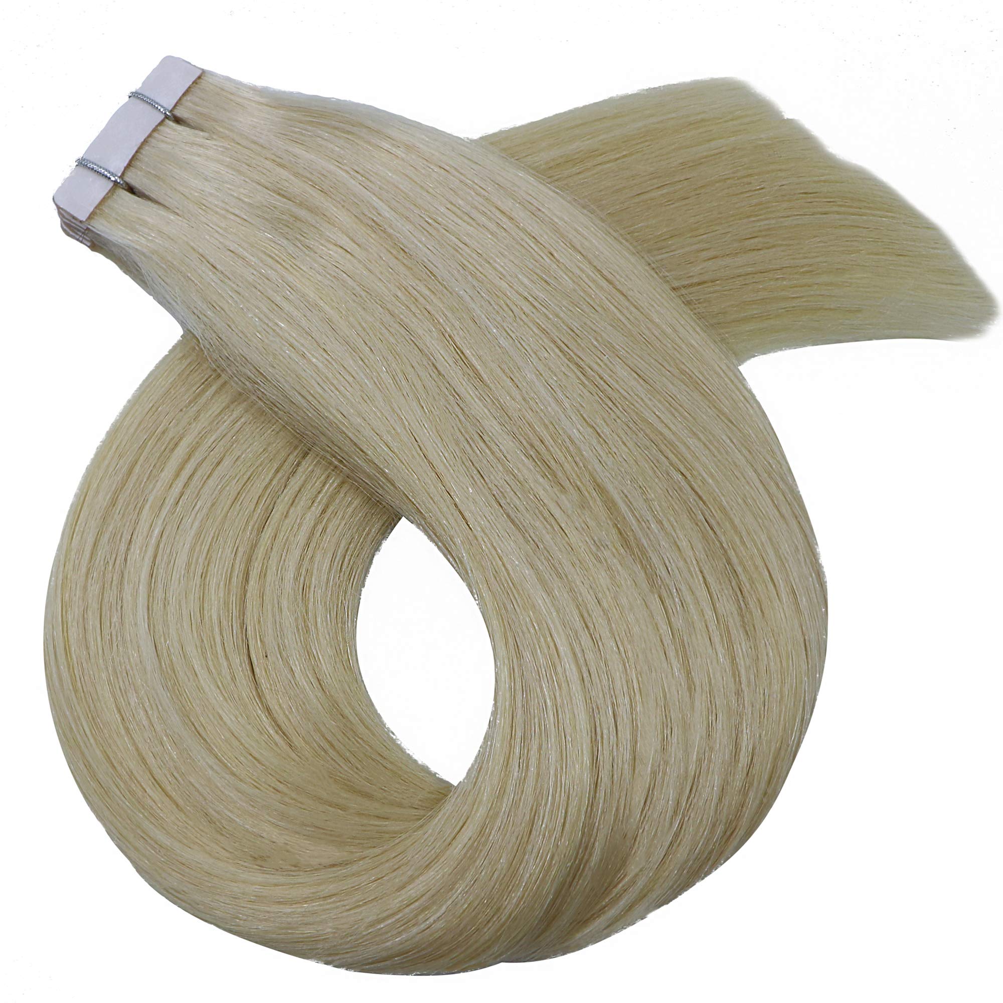WindTouch Tape in Hair Extensions - Double Sided Adhesive Tape for Platinum Blonde Human Hair Extensions (50g, 16 Inch, 20 Pieces) | Seamless Straight Full End | Natural Real Human Hair for Everyday Styling & Special Occasions